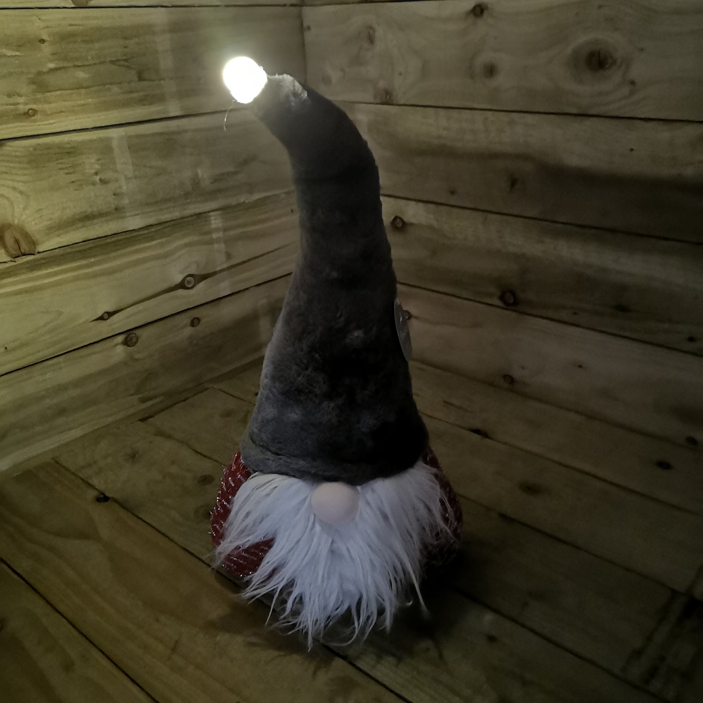 60cm Festive Christmas Light Up Lit Gonk with Grey Hat and Red Body