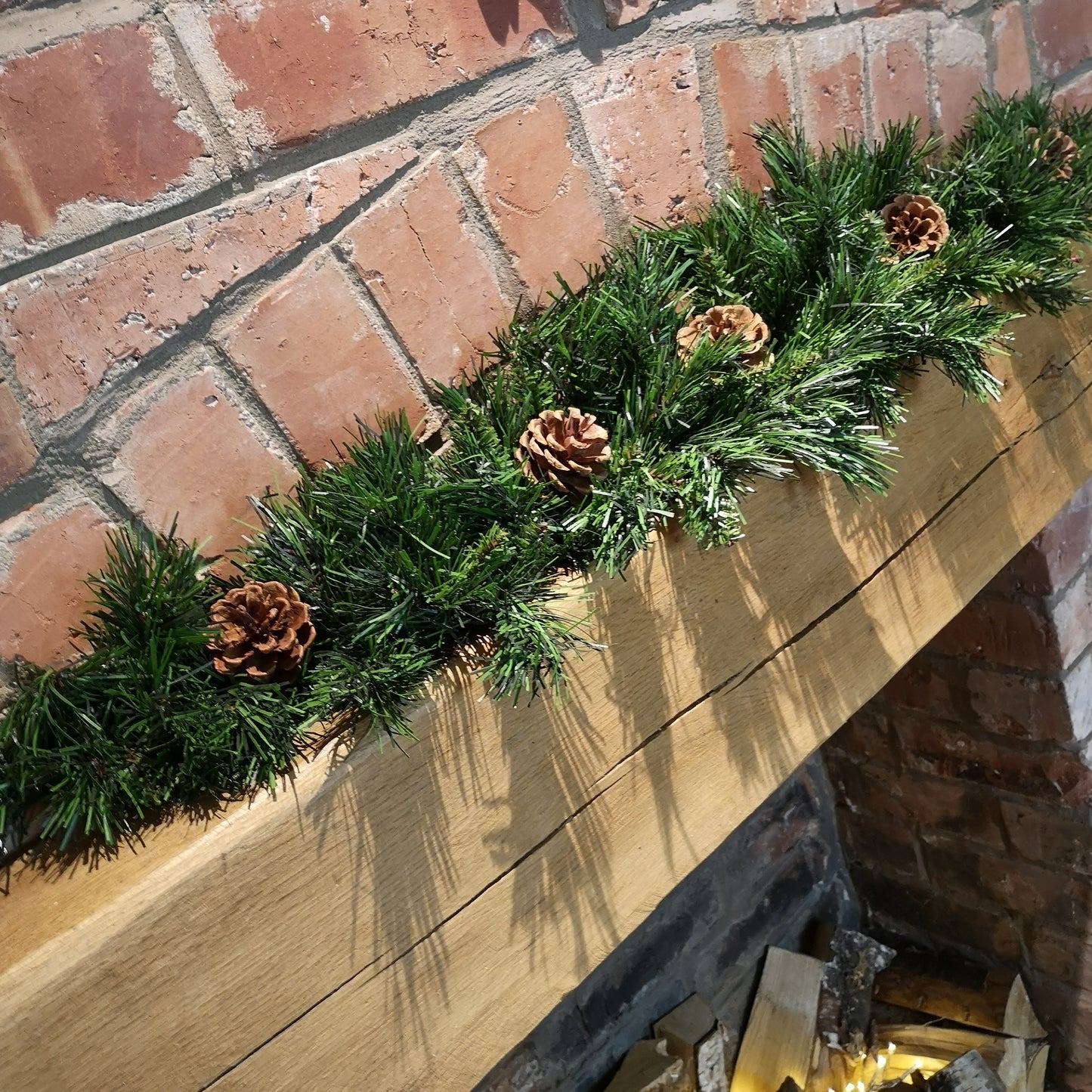 90cm Deluxe Snow Time Princess Green Garland Swag 108 Tips With 5 Pine Cones