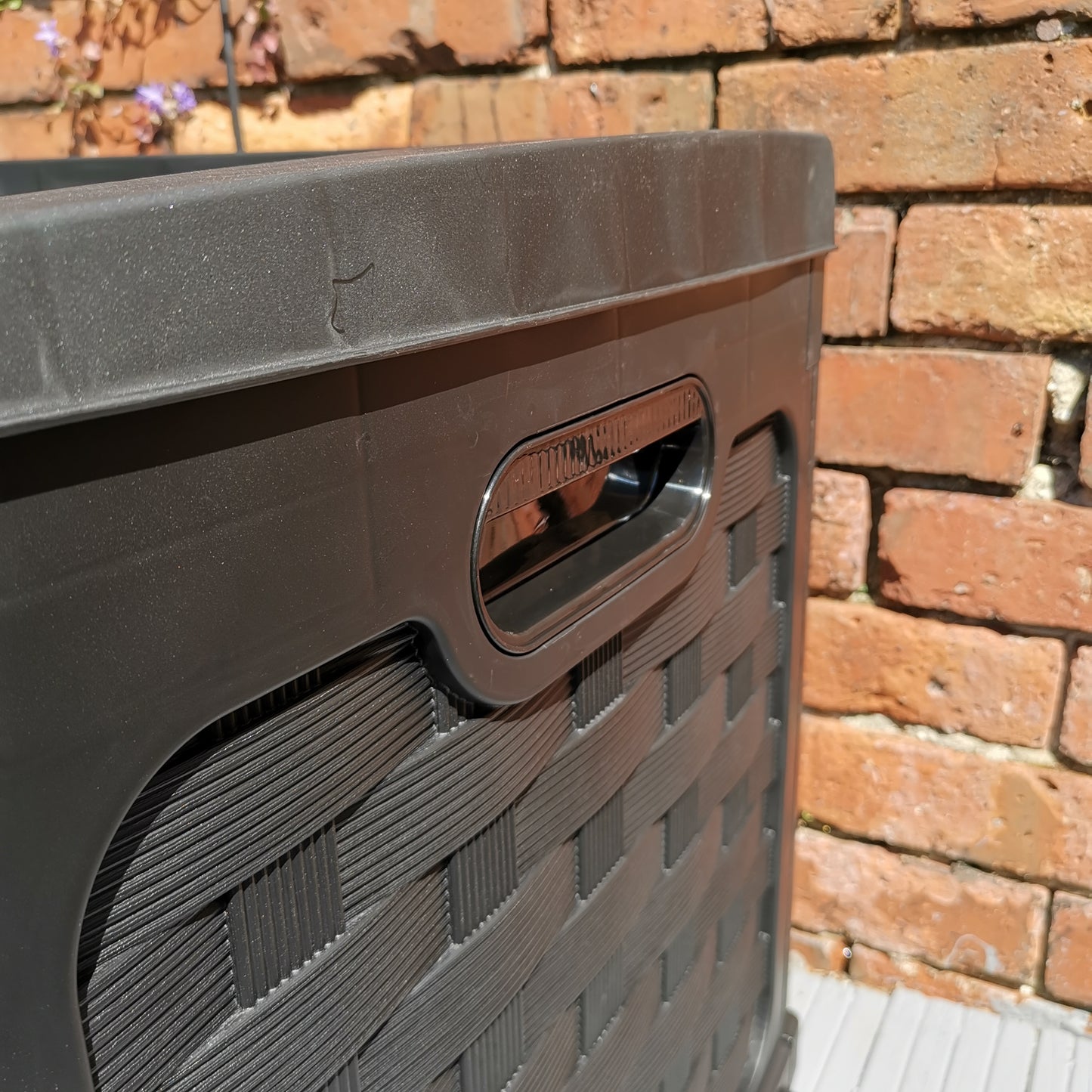 335 Litre Rattan Style Garden Cushion Storage Box with Sit on Lid – Black