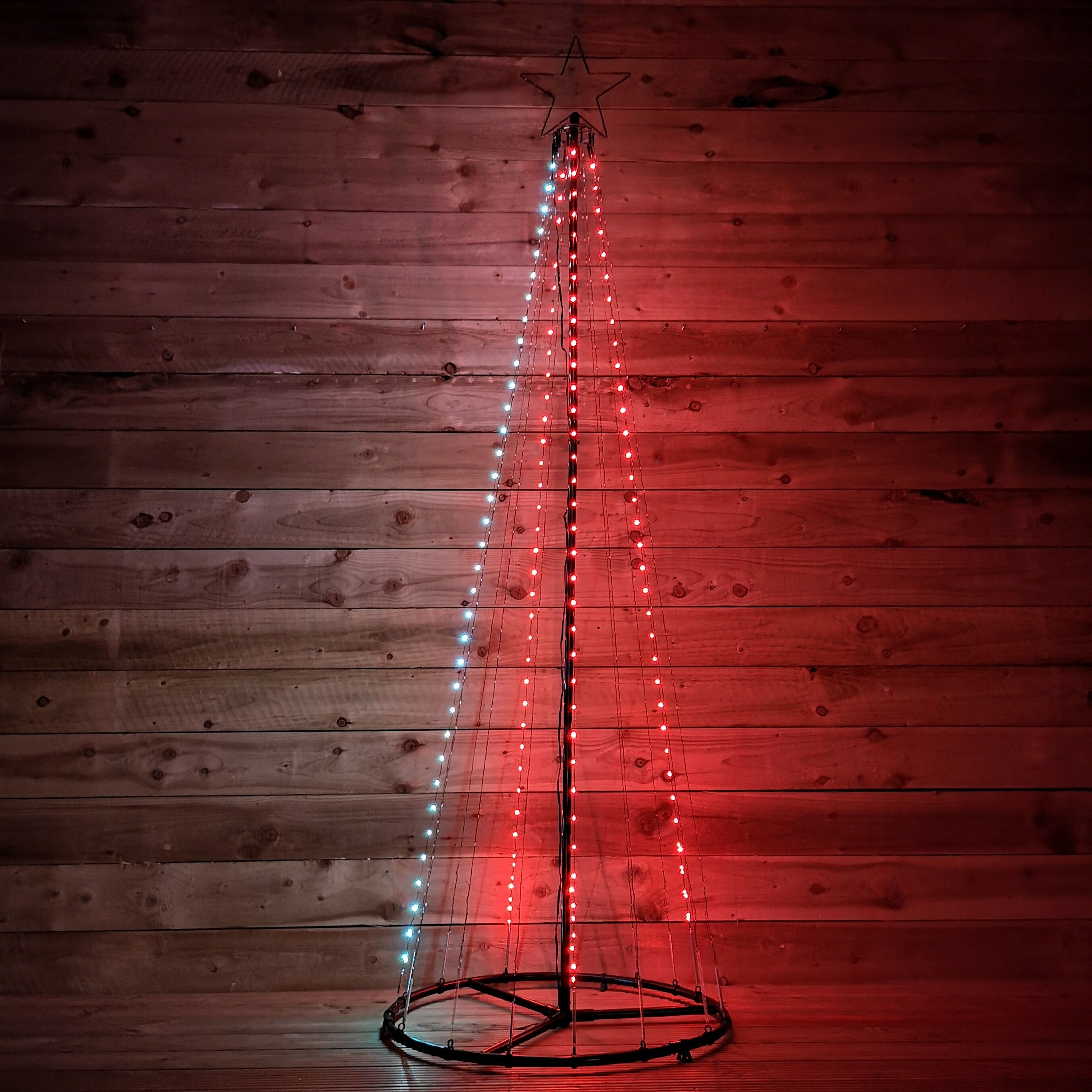 7ft (2.1m) Premier Christmas Outdoor Black Pin Wire LED Pyramid Maypole Tree in Rainbow