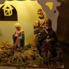 Snowtime 19cm Wooden Nativity Scene with Warm White LEDs