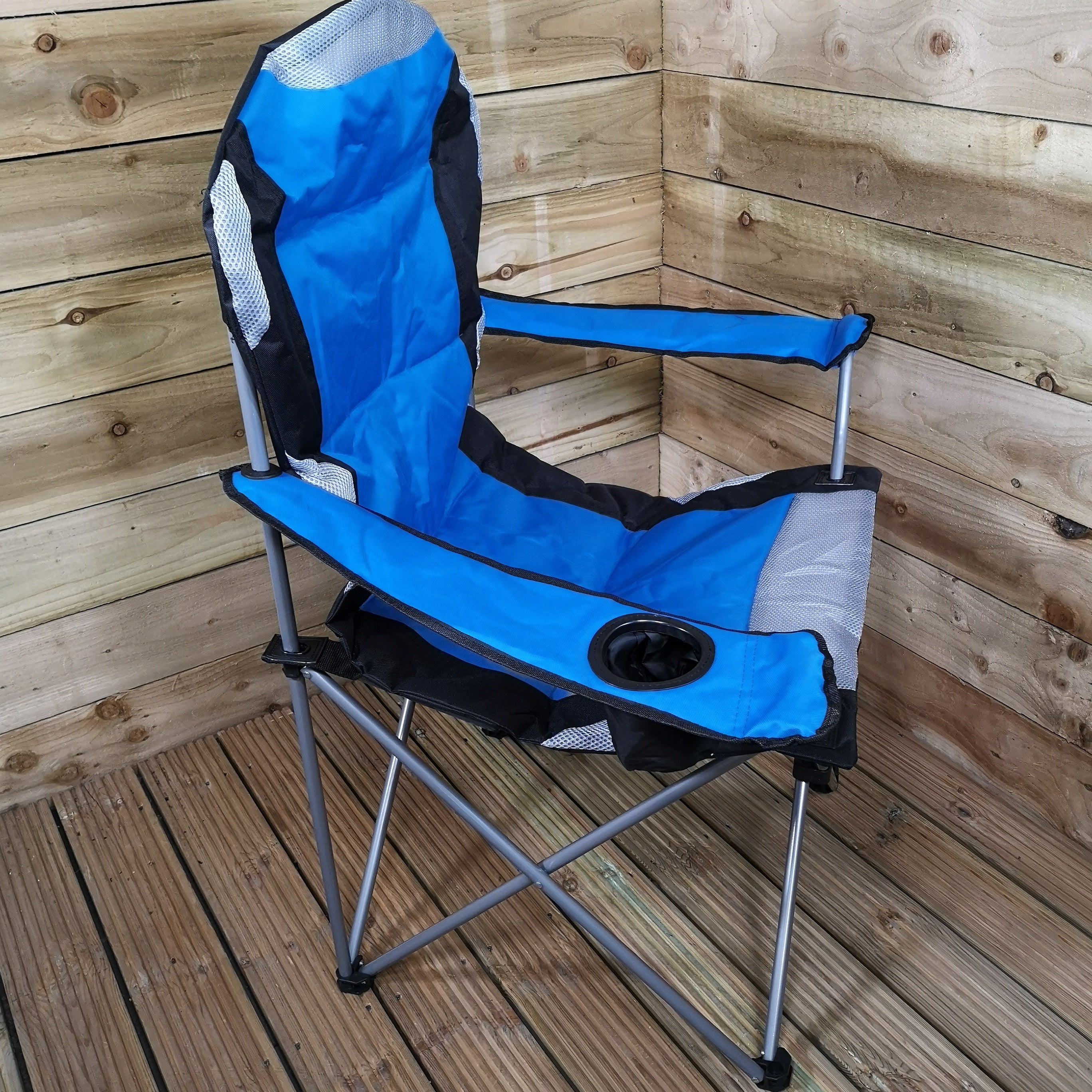 Luxury Padded High Back Folding Outdoor / Camping / Fishing Chair in Blue
