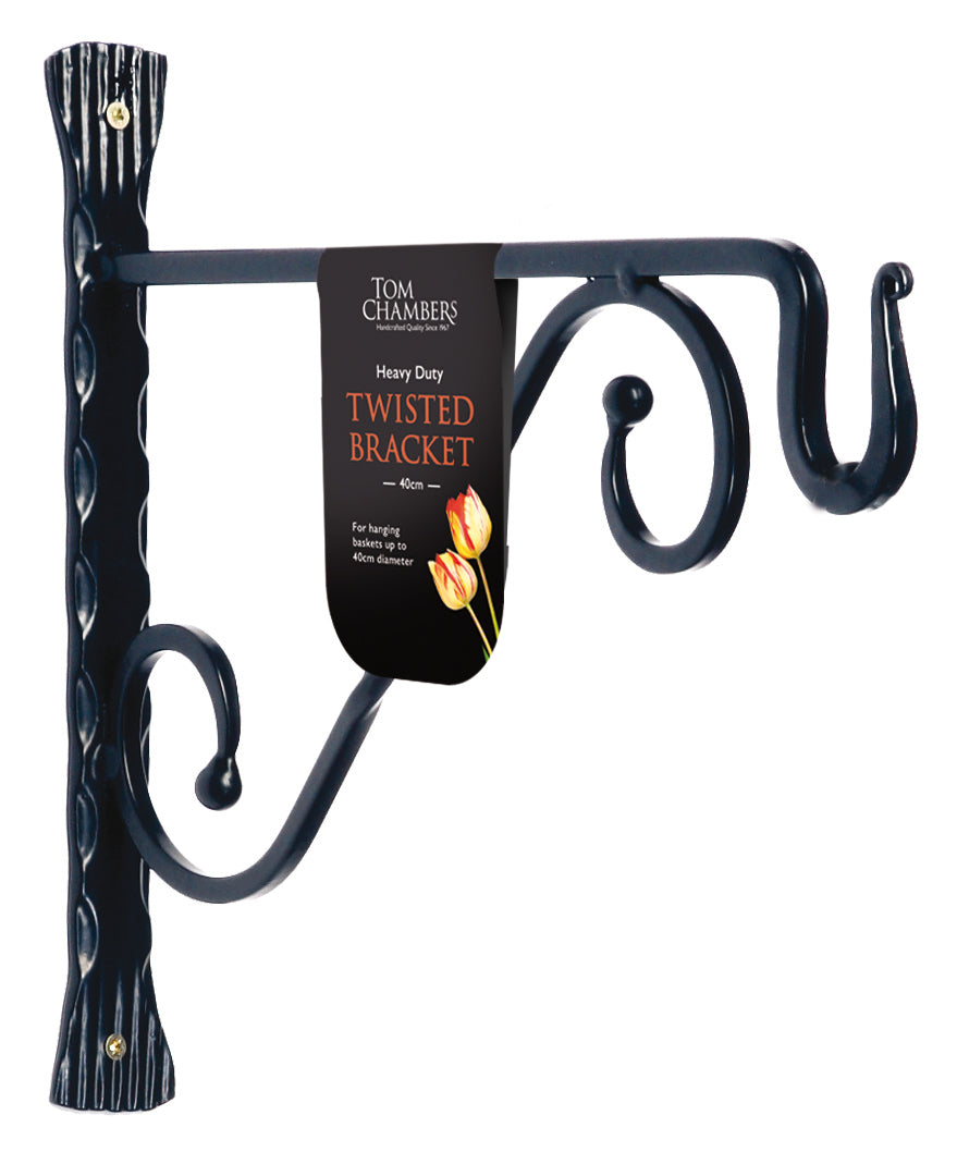 Pack of 2 Tom Chambers Heavy Duty Handcrafted Metal 35cm Black Twisted Wall Bracket Hook For Garden Patio Hanging Basket Planter Bird Feeder