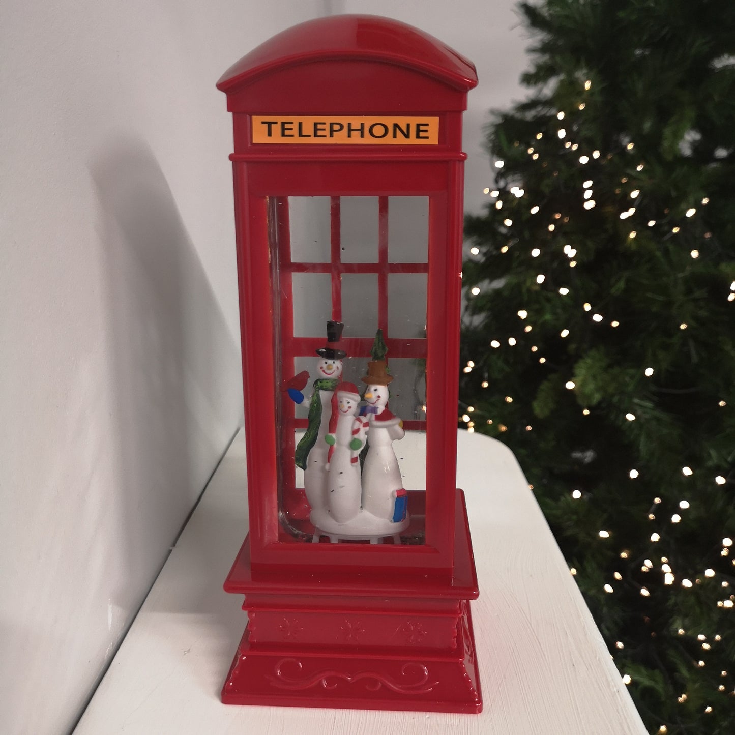 26.5cm Premier Christmas Water Spinner Telephone Box Design - Choose From Snowman Family Or Santa