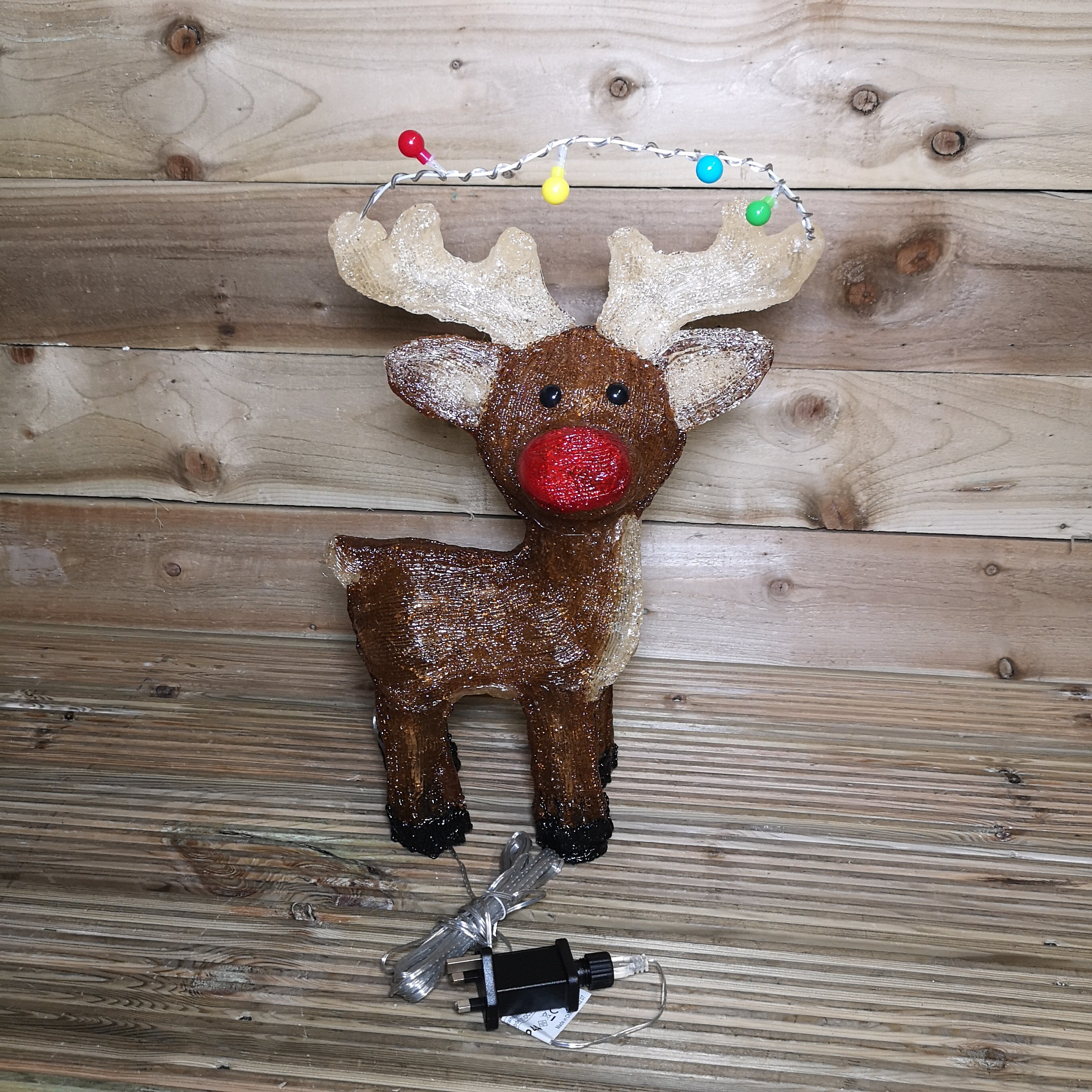 50cm Indoor Outdoor Acrylic Reindeer Decoration with Cool White LEDs and Flashing Headdress