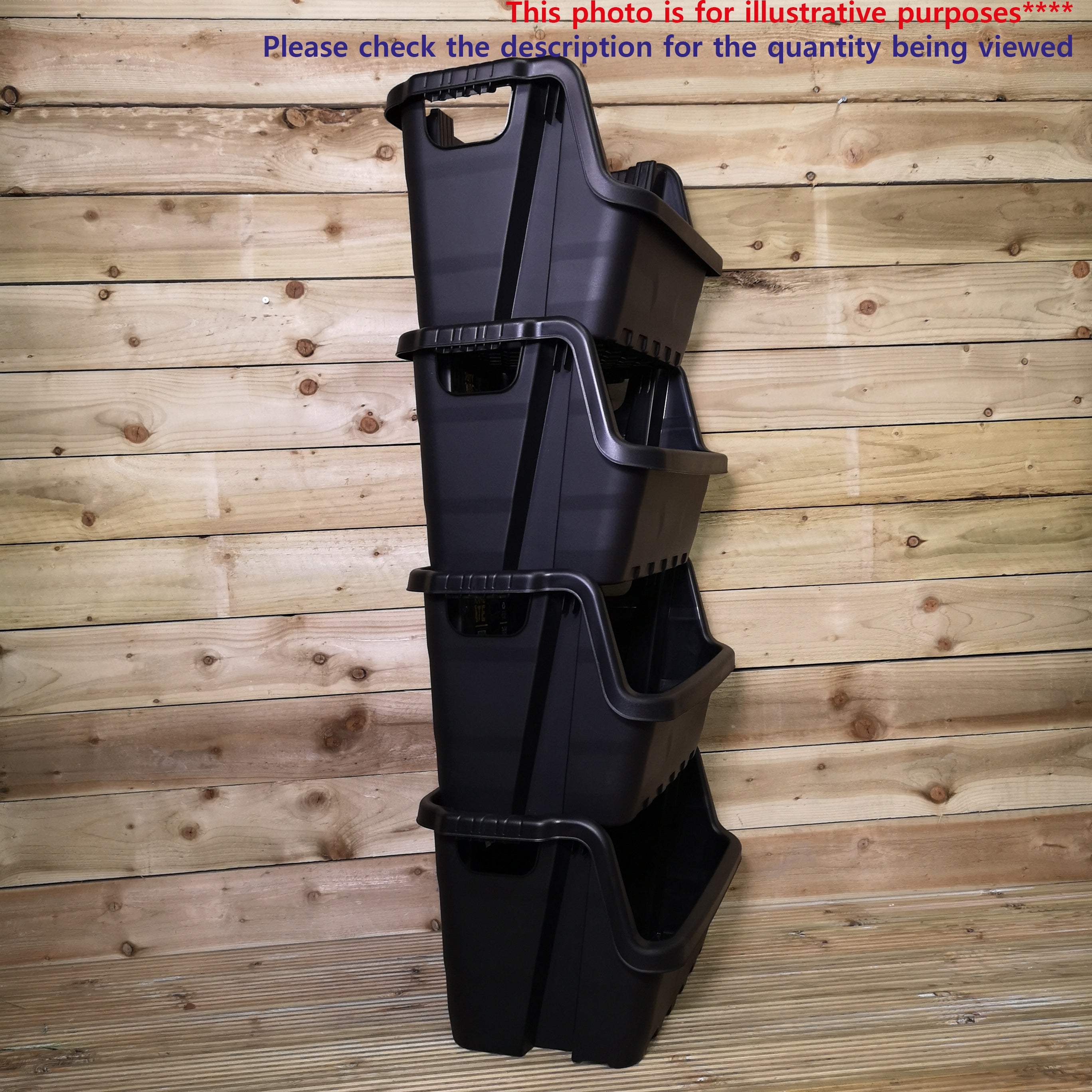 Pack of 4 / 59 x 41 x 36cm Heavy Duty Plastic Stackable Crates / Pick Bins with Handles
