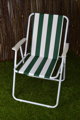 Green & White Striped Lightweight Folding Camping / Picnic / Garden Chair