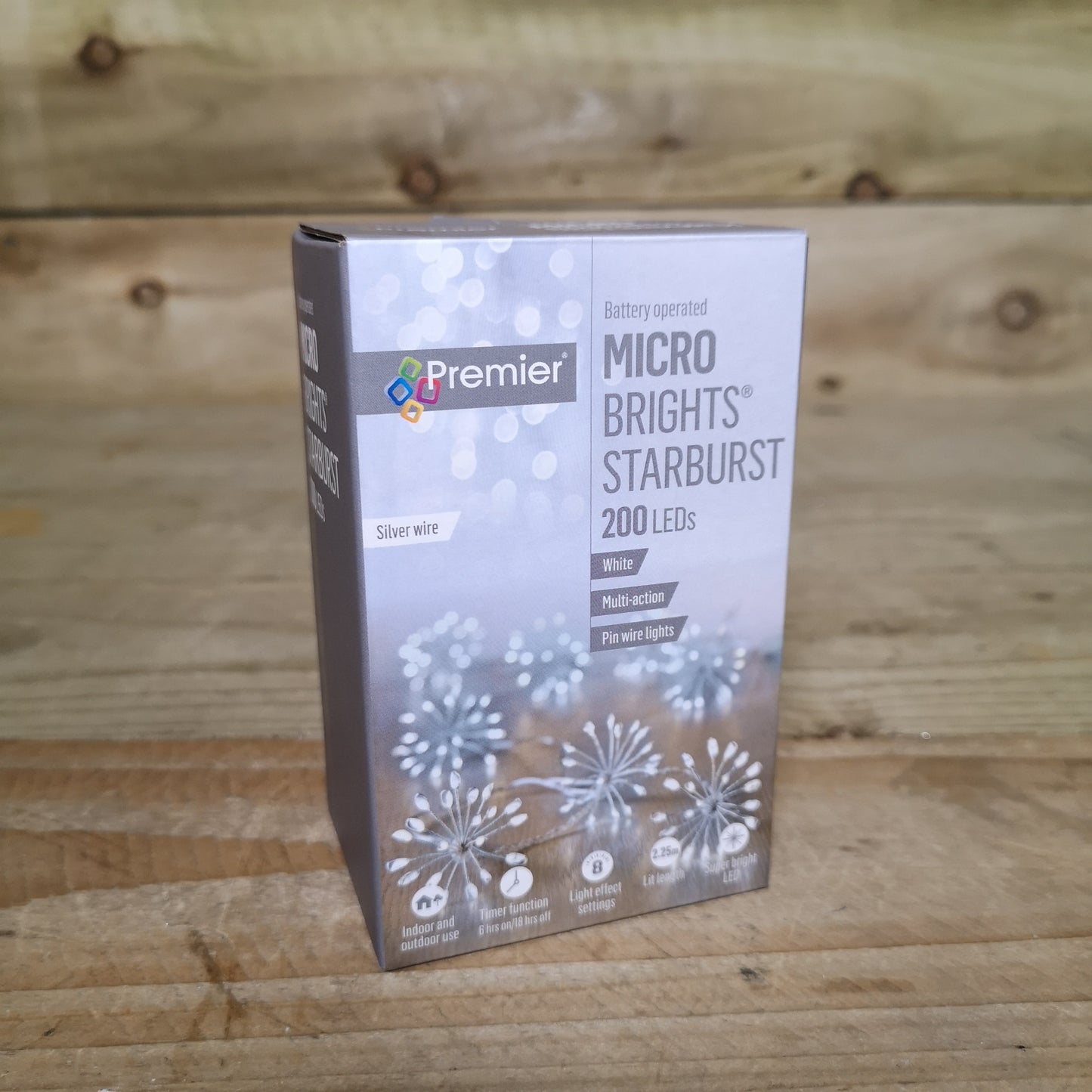 200 LED 10 Starburst Premier Christmas Outdoor Battery Timer Lights in Cool White