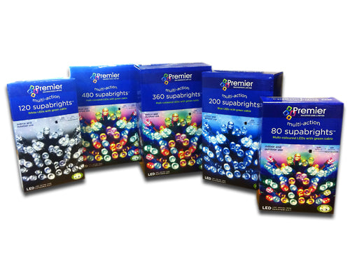 Premier Supabright LED Christmas Lights - Choice of Colours - Green Wire