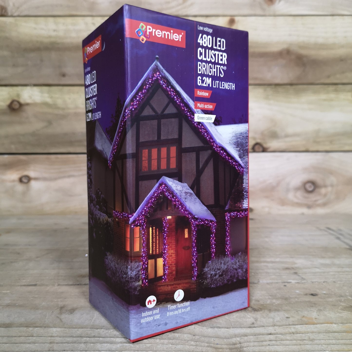 480 LED 6.2m Premier Clusterbrights Indoor Outdoor Multifunction Mains Operated Christmas Cluster Lights with Timer in Rainbow