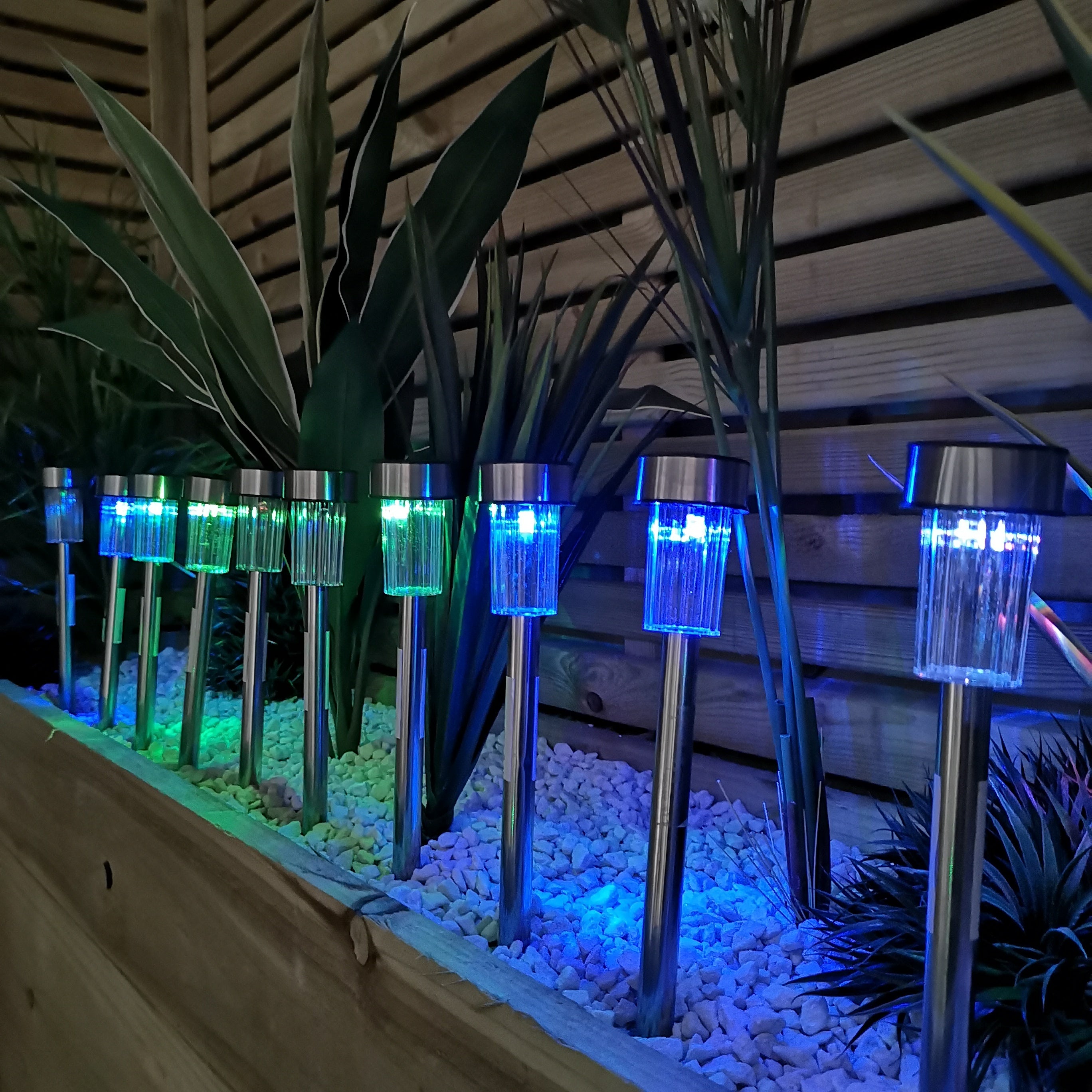 36cm Set of 10 Colour Changing LED Stainless Steel Solar Garden Path Lights
