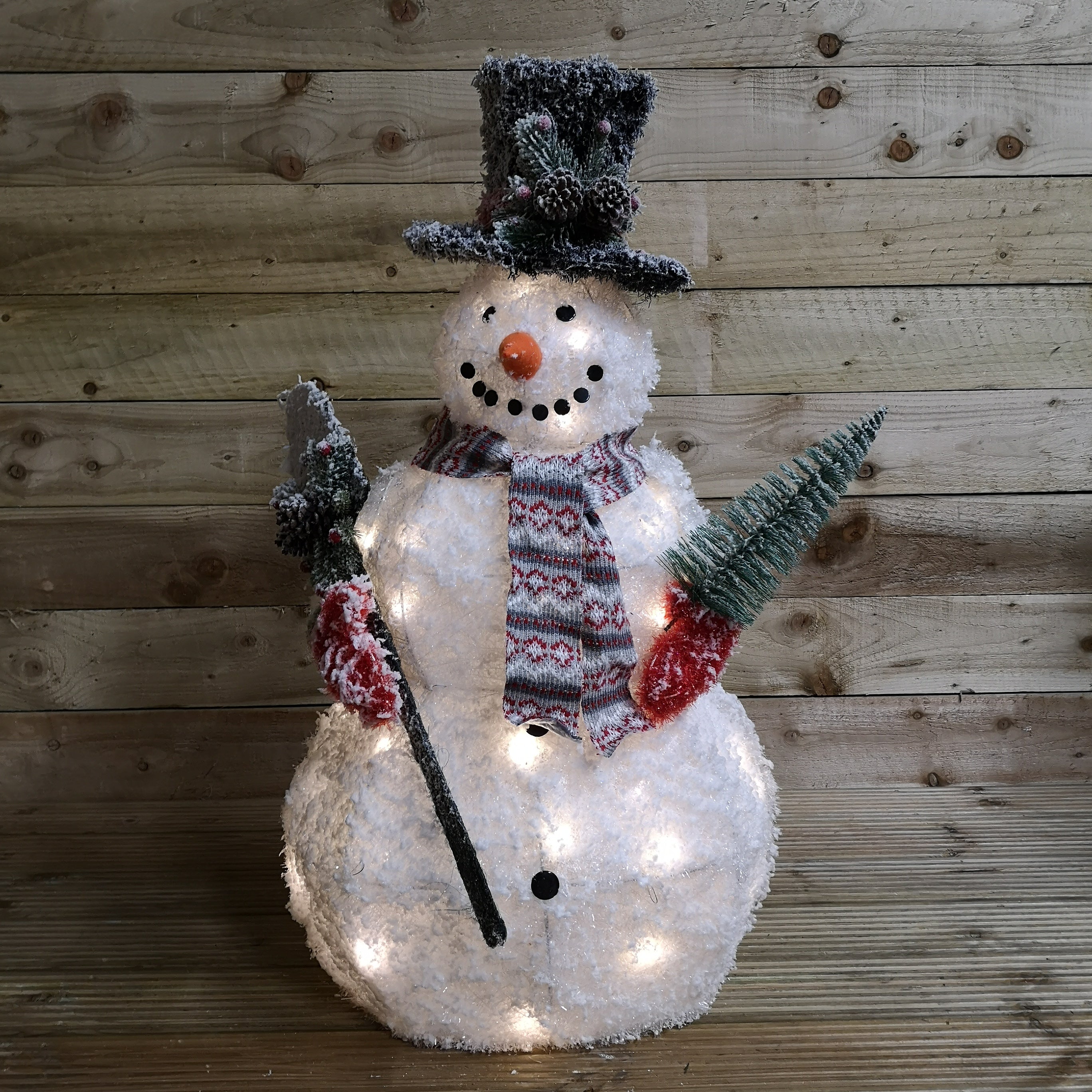 90cm Battery Operated LED Snowman Holding Shovel & Tree Indoor Christmas Decoration
