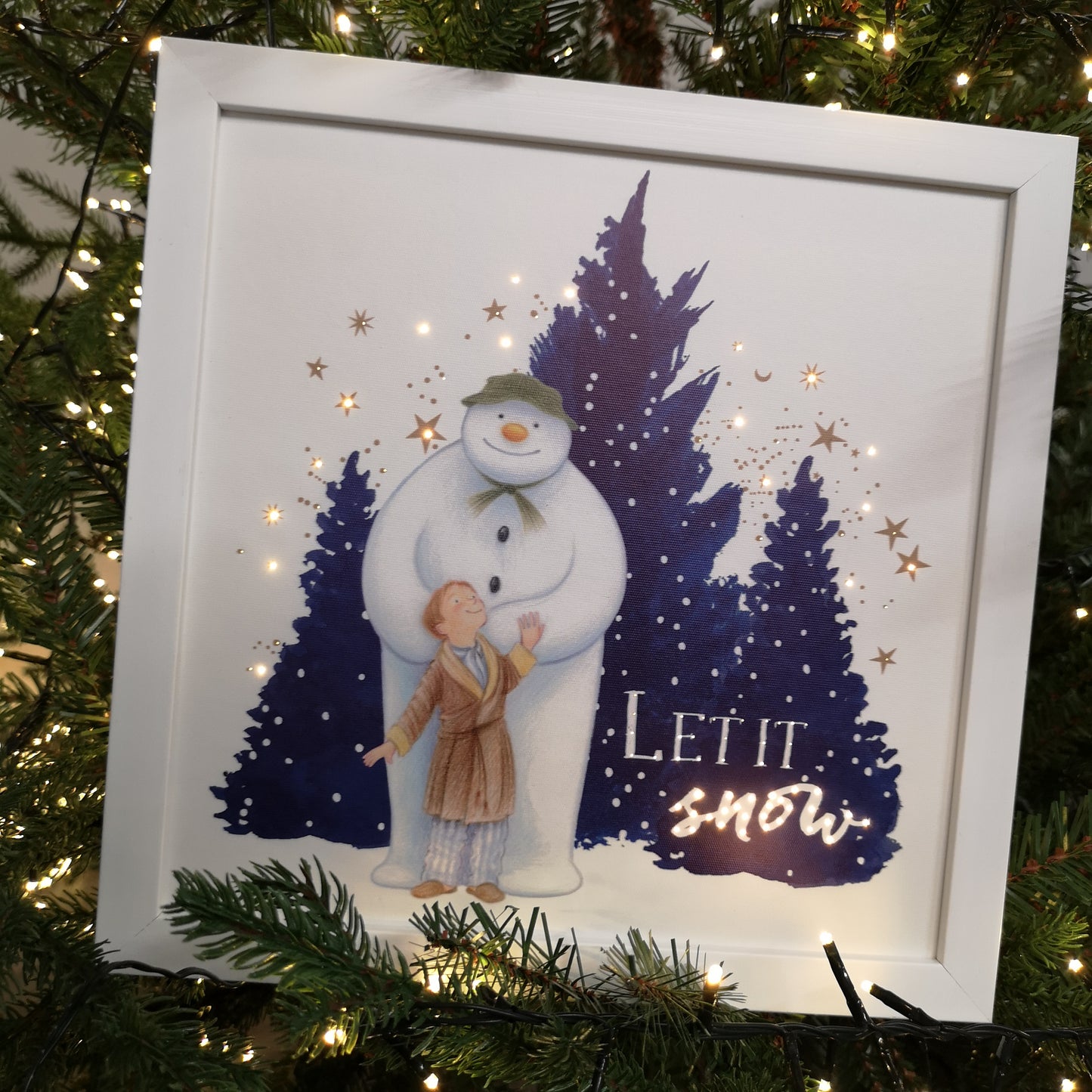 30 x 30cm Battery Operated Touch Activated Fibre Optic The Snowman™ & The Snowdog Christmas Canvas
