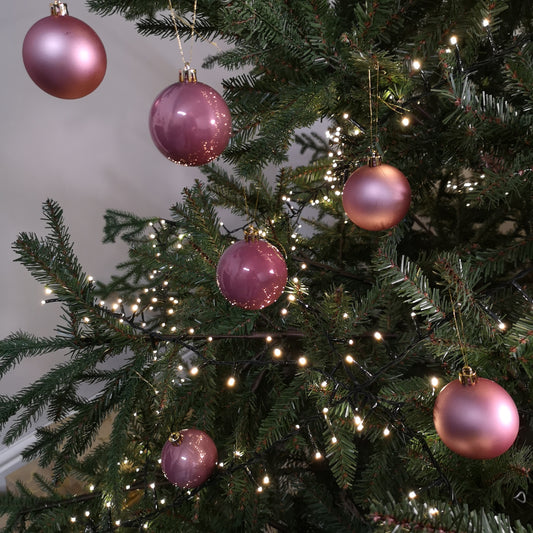 12pcs 6cm Assorted Shatterproof Baubles Christmas Decoration in Velvet Pink 2736