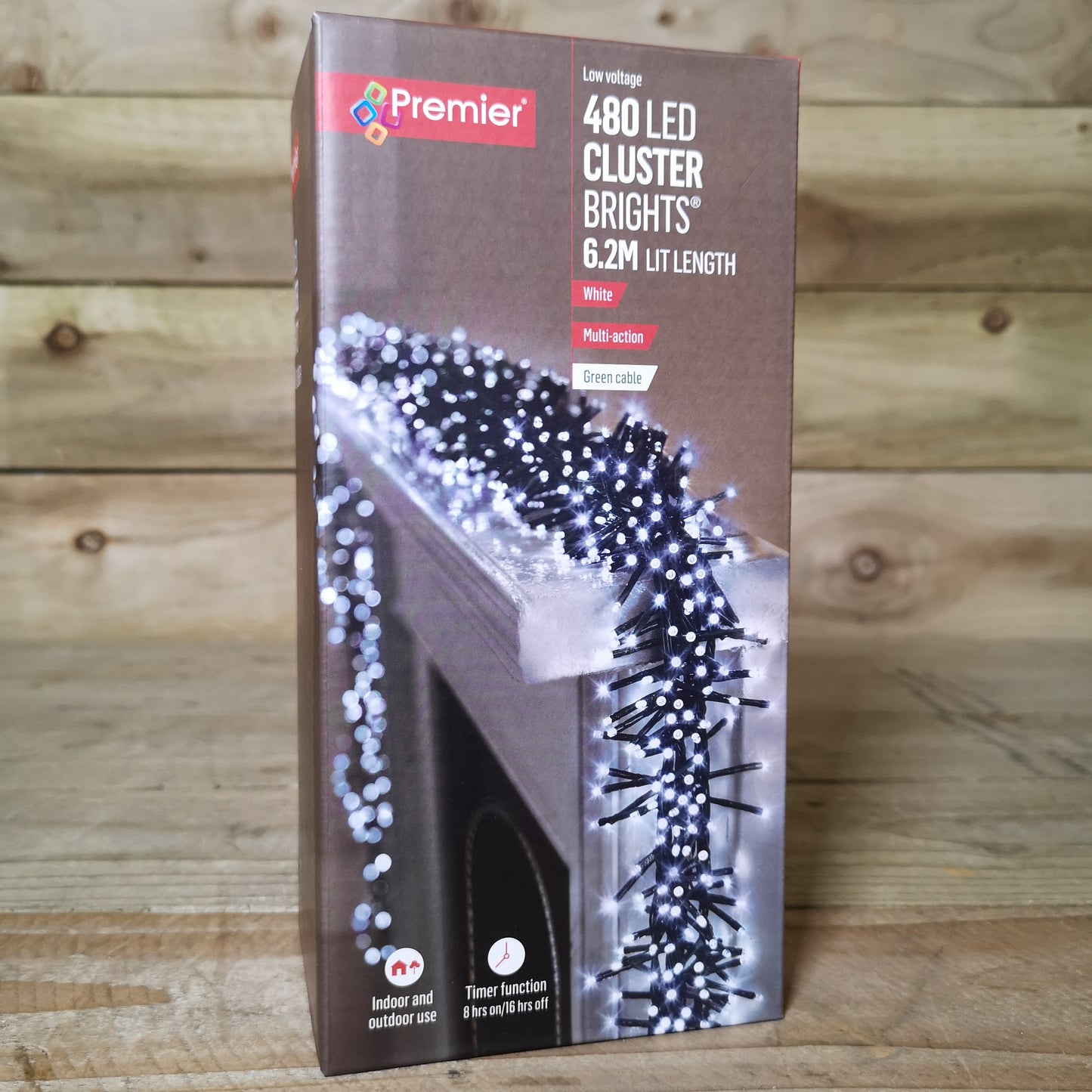 480 LED 6.2m Premier Clusterbrights Indoor Outdoor Multifunction Mains Operated Christmas Cluster Lights with Timer in Cool White