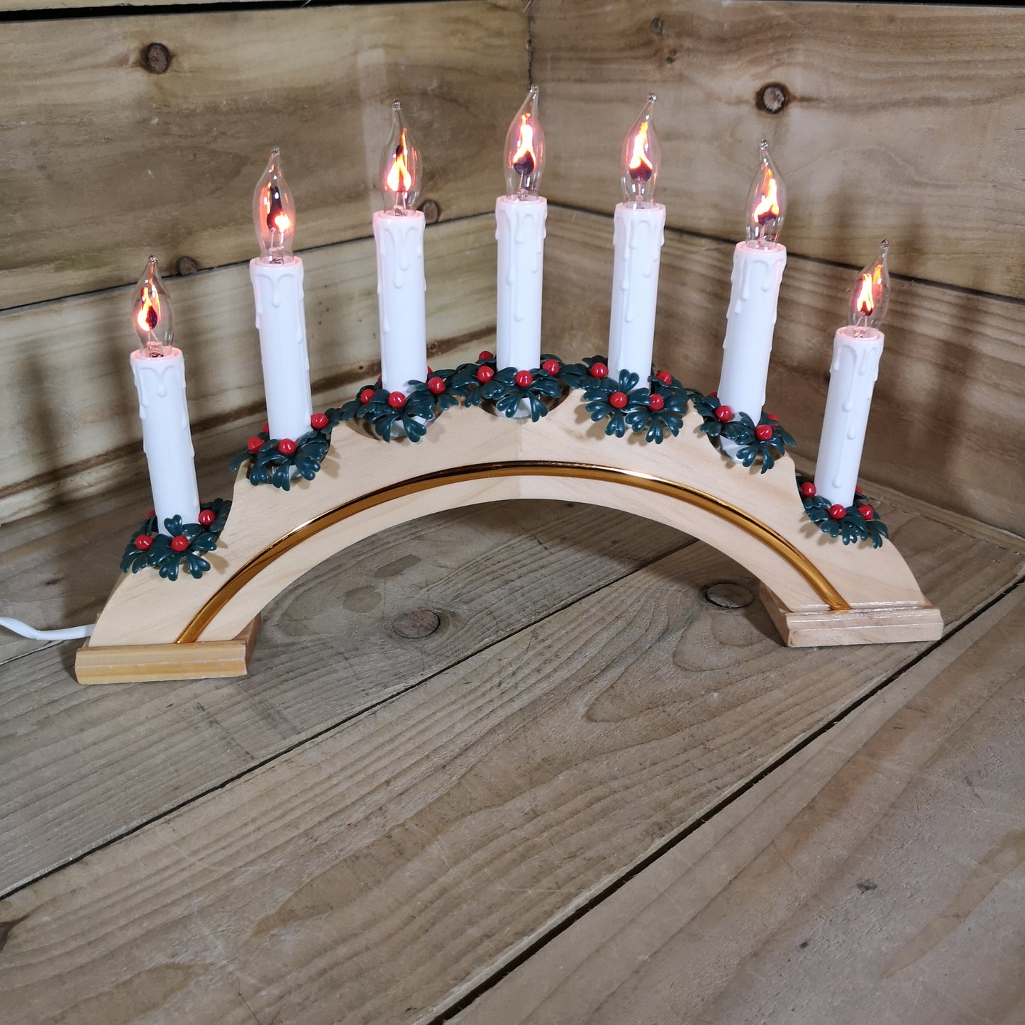 Premier Wooden Christmas Candle Bridge Arch with 7 Flickering Candle Bulbs Mains Operated