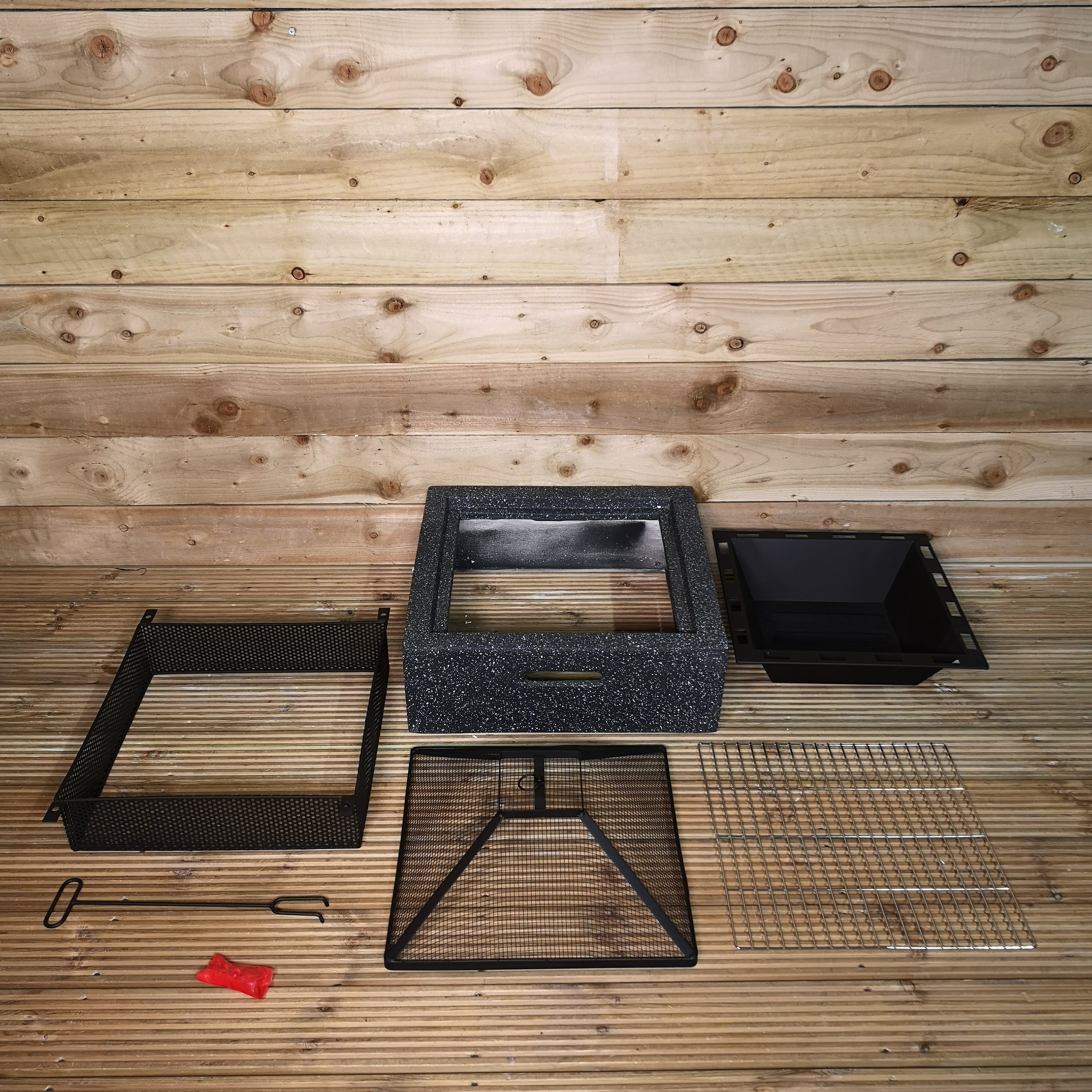 52cm Luxury Concrete Effect Garden Fire Pit & BBQ Grill Heater Outdoor Log Burner