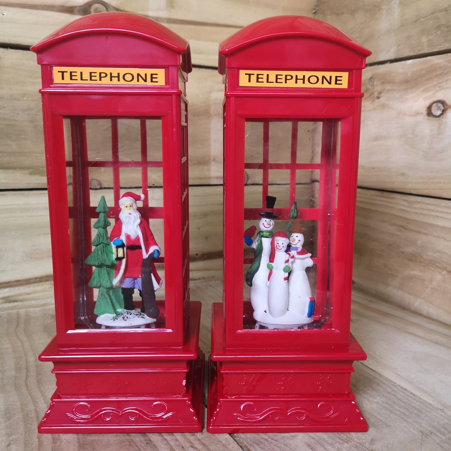 26.5cm Premier Christmas Water Spinner Telephone Box Design - Choose From Snowman Family Or Santa