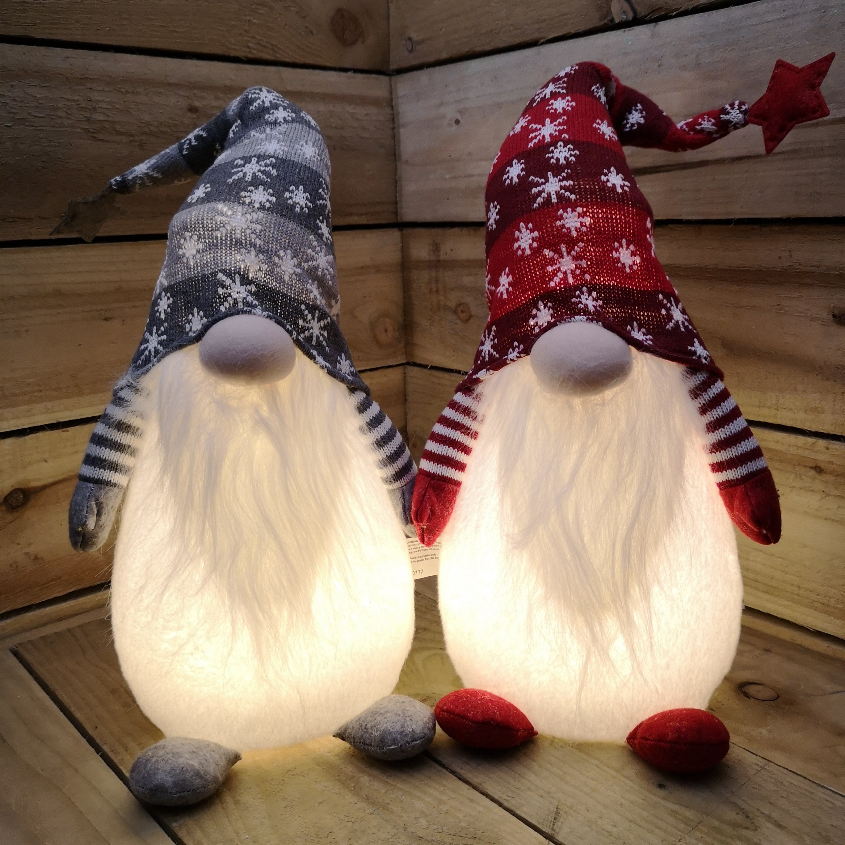 66cm Tall Light Up Christmas Gnome Gonk Snowflake Hat Choose From Red or Grey