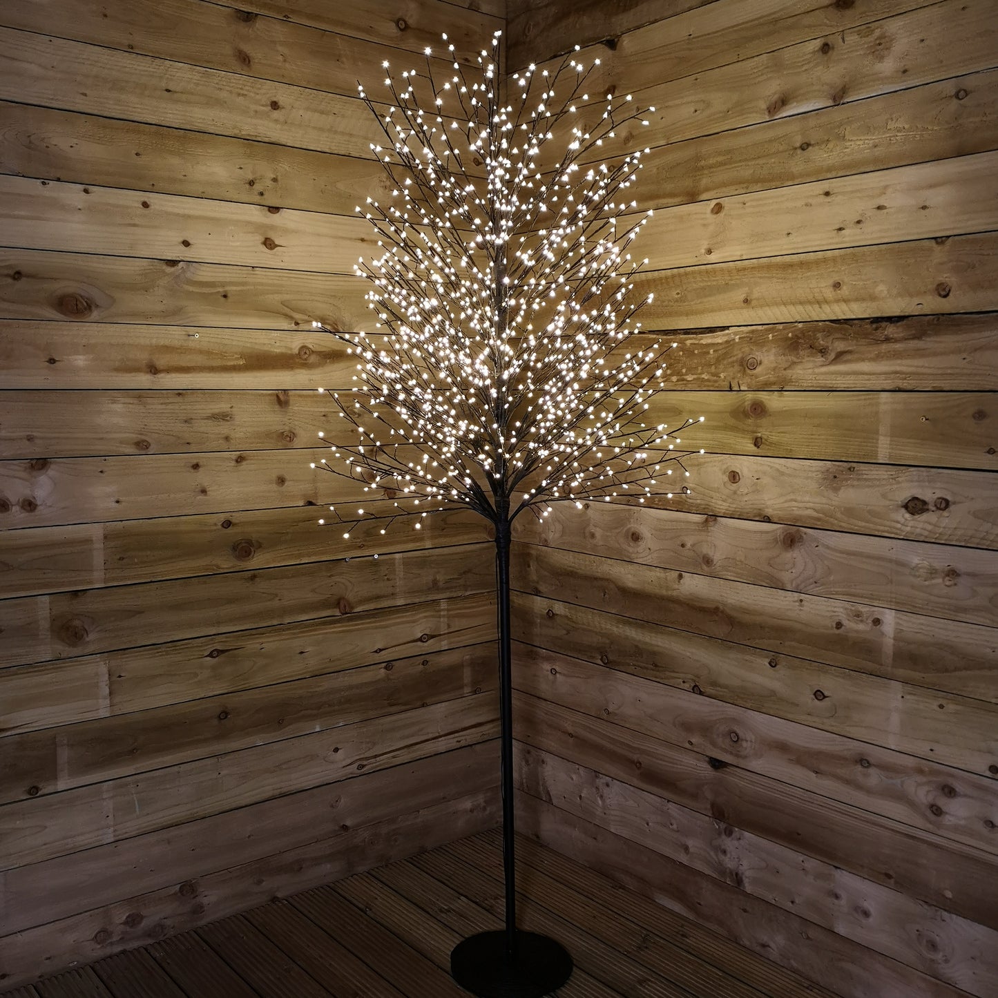 2.1m 7ft Outdoor Black Micro Dot Christmas Blossom Tree with 1300 Warm White LED