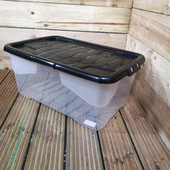 2 x 42L Clear Storage Box with Black Lid, Stackable and Nestable Design Storage Solution