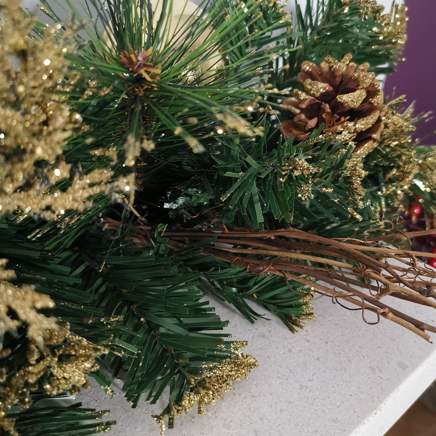 180cm (6ft) Premier Gold Dressed Christmas Garland With Berries Pinescones And Gold Baubles