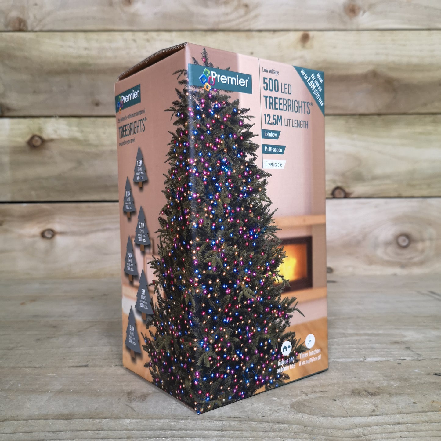 500 LED 12.5m Premier TreeBrights Indoor Outdoor Christmas Multi Function Mains Operated String Lights with Timer in Rainbow