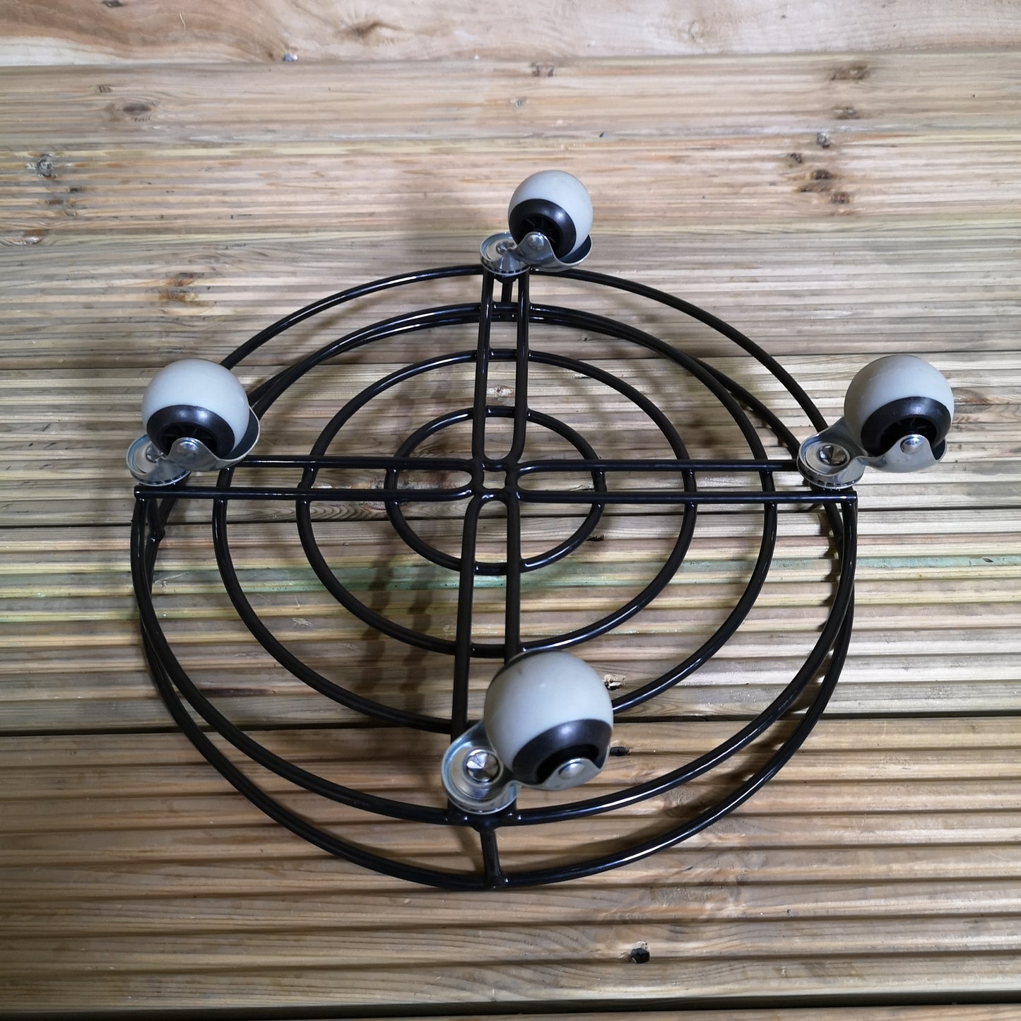 Pack of 2 Tom Chambers Handcrafted Heavy Duty Round Black Metal Garden Patio Plant Flower Pot Stand Caddy Trolley Dolly on Strong Metal Castor Wheels 37cm