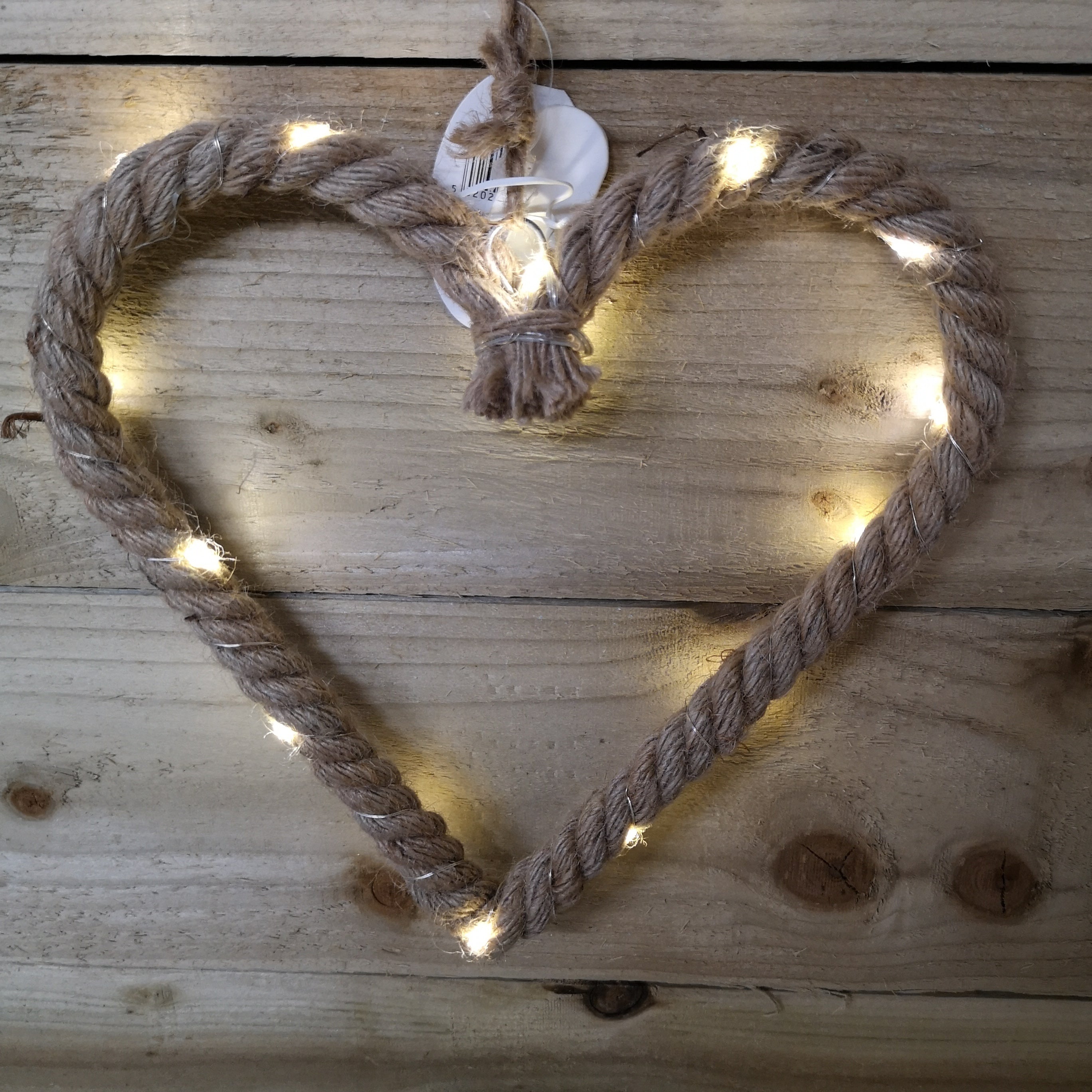 25cm Battery Operated Warm White Pin Wire LED Lit Hanging Christmas Rope Heart