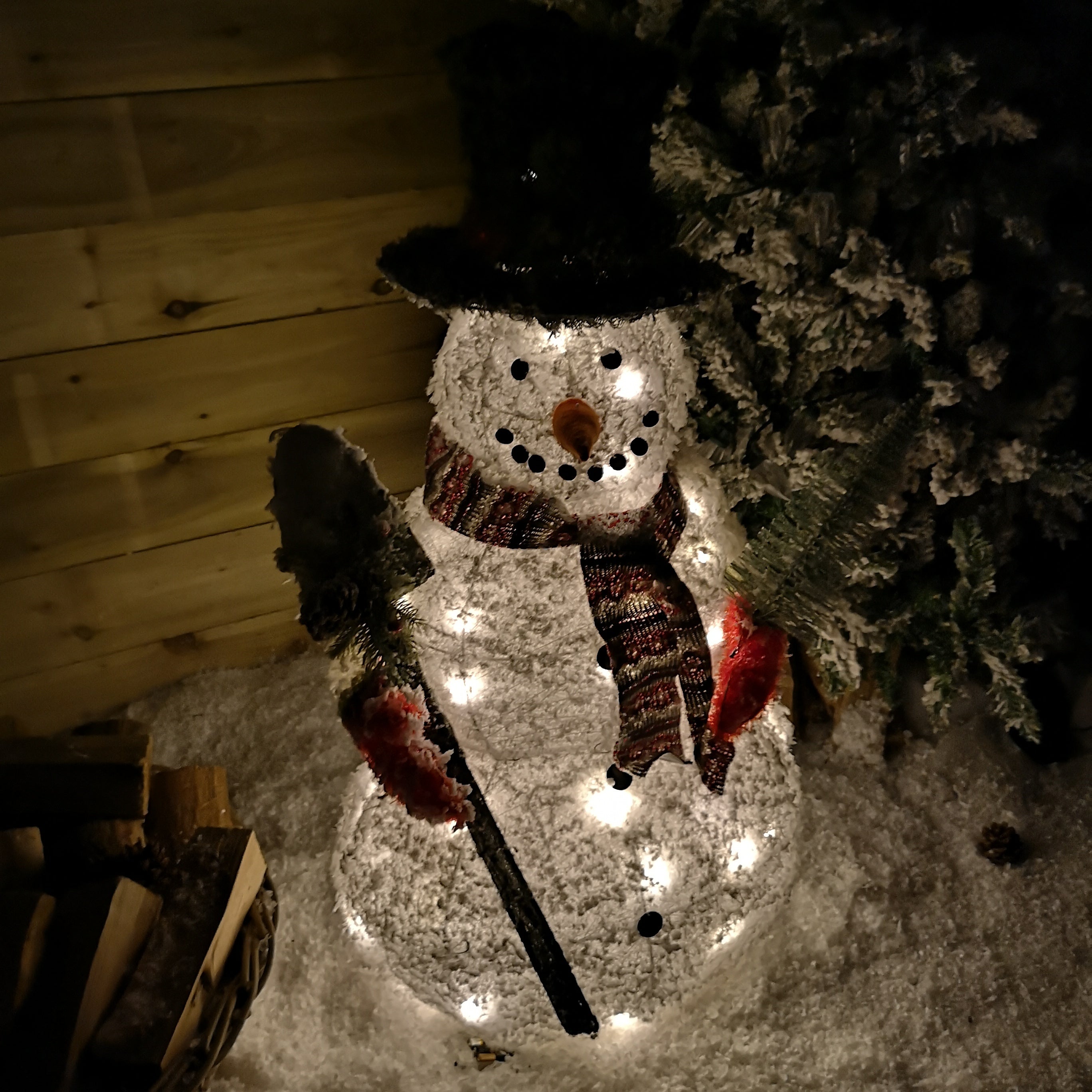 90cm Battery Operated LED Snowman Holding Shovel & Tree Indoor Christmas Decoration