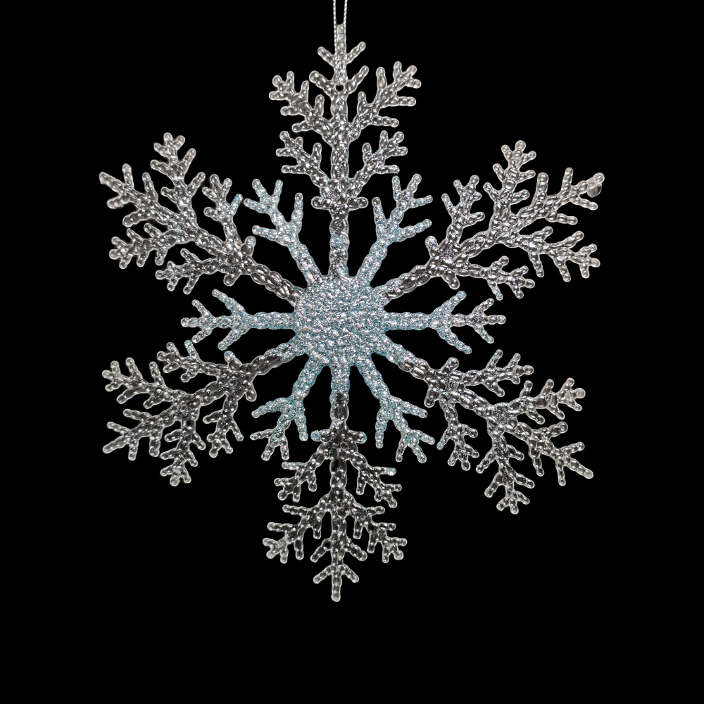 31cm Acrylic Glitter Hanging Snowflake Christmas Decoration in Blue