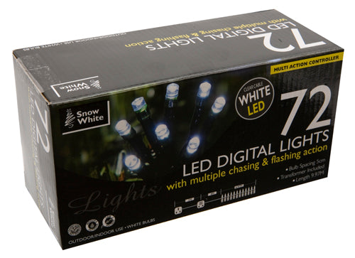 72 LED Digital Outdoor Lights In White or Blue With Chasing/Flashing Lights