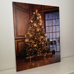50 x 40cm Tap Activated Twinkling Fibre Optic Wall Canvas Christmas Tree Scene with Warm White LEDs