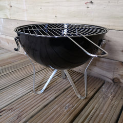 37cm Portable Black Enamel Vented Kettle BBQ with Lid Ideal for Garden or Camping