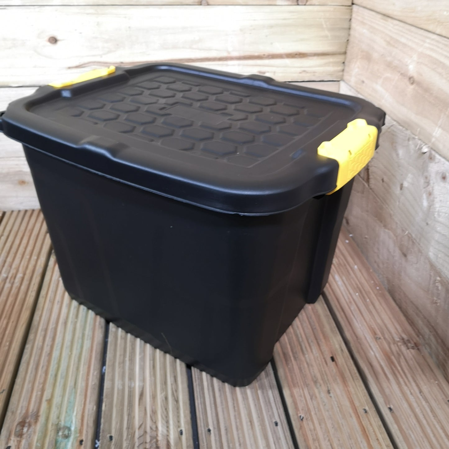 4 x 42L Heavy Duty Storage Tubs Sturdy, Lockable, Stackable and Nestable Design Storage Chests with Clips in Black