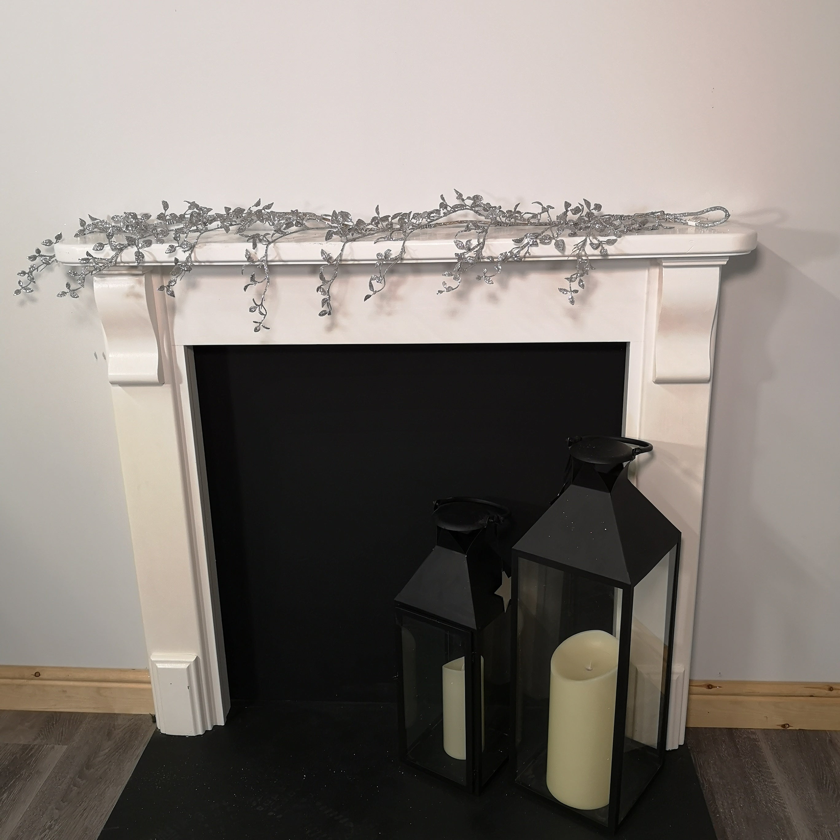 150cm Christmas Silver Glitter Leaf Garland with Hanging Loop