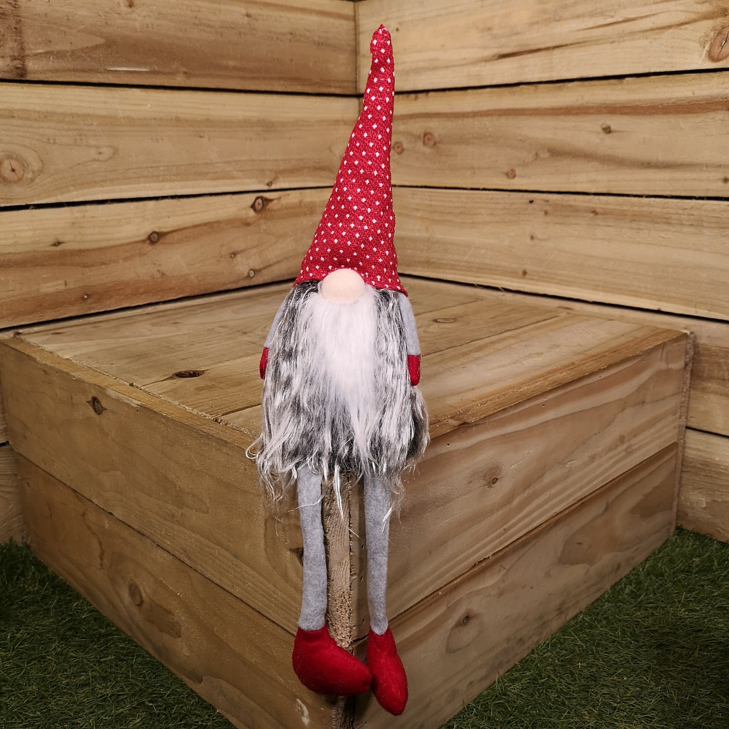 54cm Festive Christmas Haired Gonk with Dangly Legs in Dotted Hat