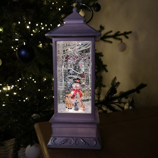 31cm Snowtime Christmas Water Spinner Antique Effect Lantern Snowman & Animals Scene  Dual Powered 2736