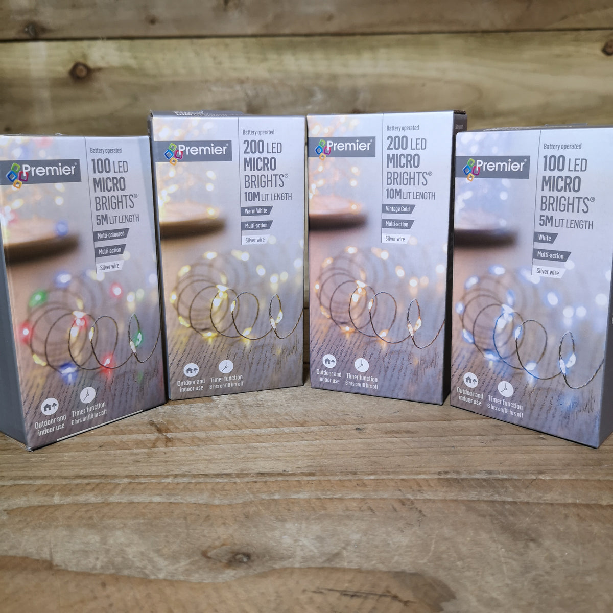 Premier MicroBrights Indoor Outdoor Christmas Multi Function Battery Operated Lights with Timer on Pin Wire - Choose Size & Colour
