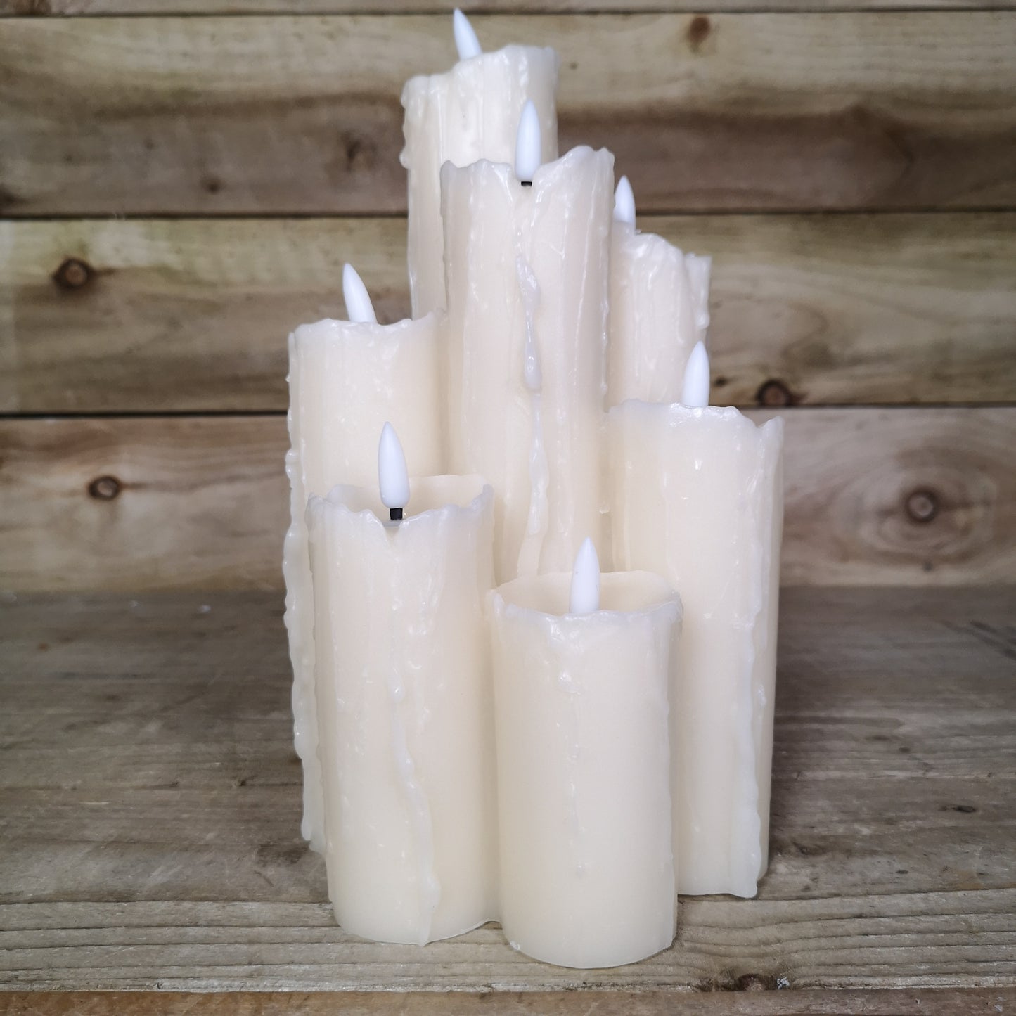 7 Flame Battery Operated Melted Edge Christmas Wax Candle with Timer