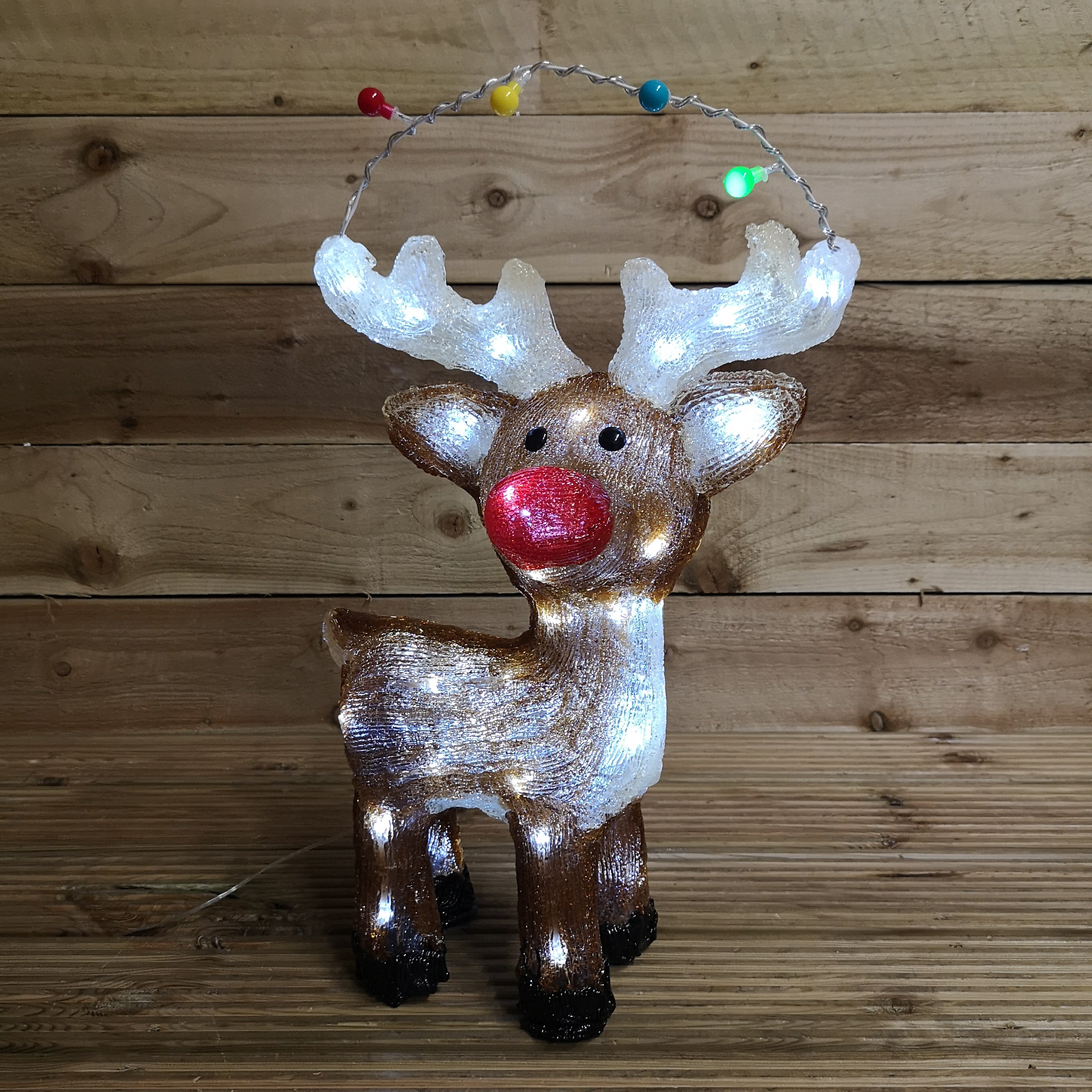 50cm Indoor Outdoor Acrylic Reindeer Decoration with Cool White LEDs and Flashing Headdress