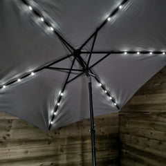 2.7m Solar Powered Light Up LED Crank & Tilt Garden Patio Parasol in Light Grey