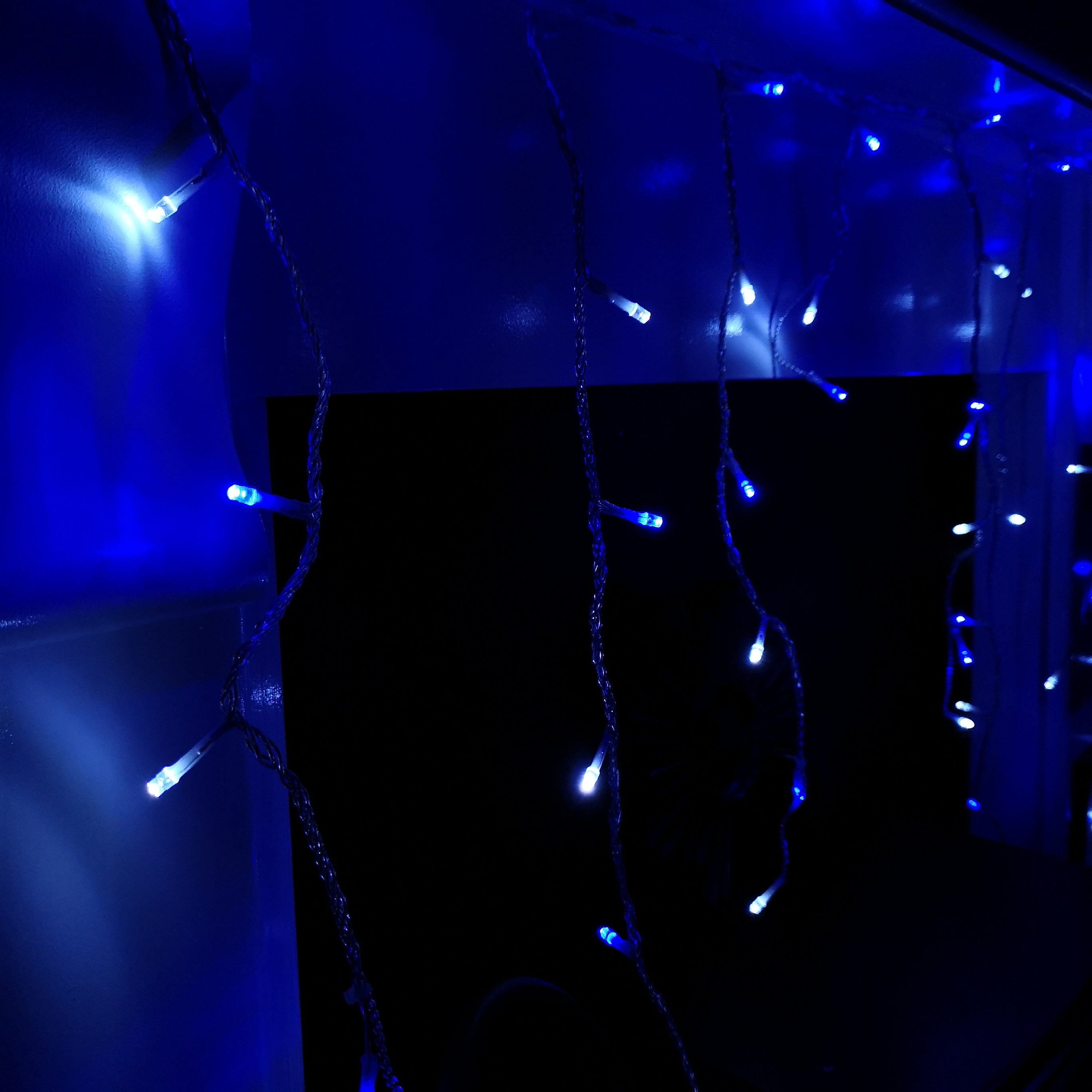 480 LED 11.8m Snowing Iciclebrights Indoor Outdoor Multifunction Christmas Icicle Lights on Clear Cable Timer Blue &