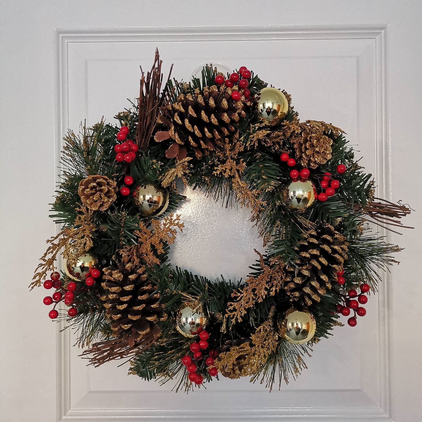 40cm Gold Dressed Christmas Wreath, Baubles, Pinecones and Berries