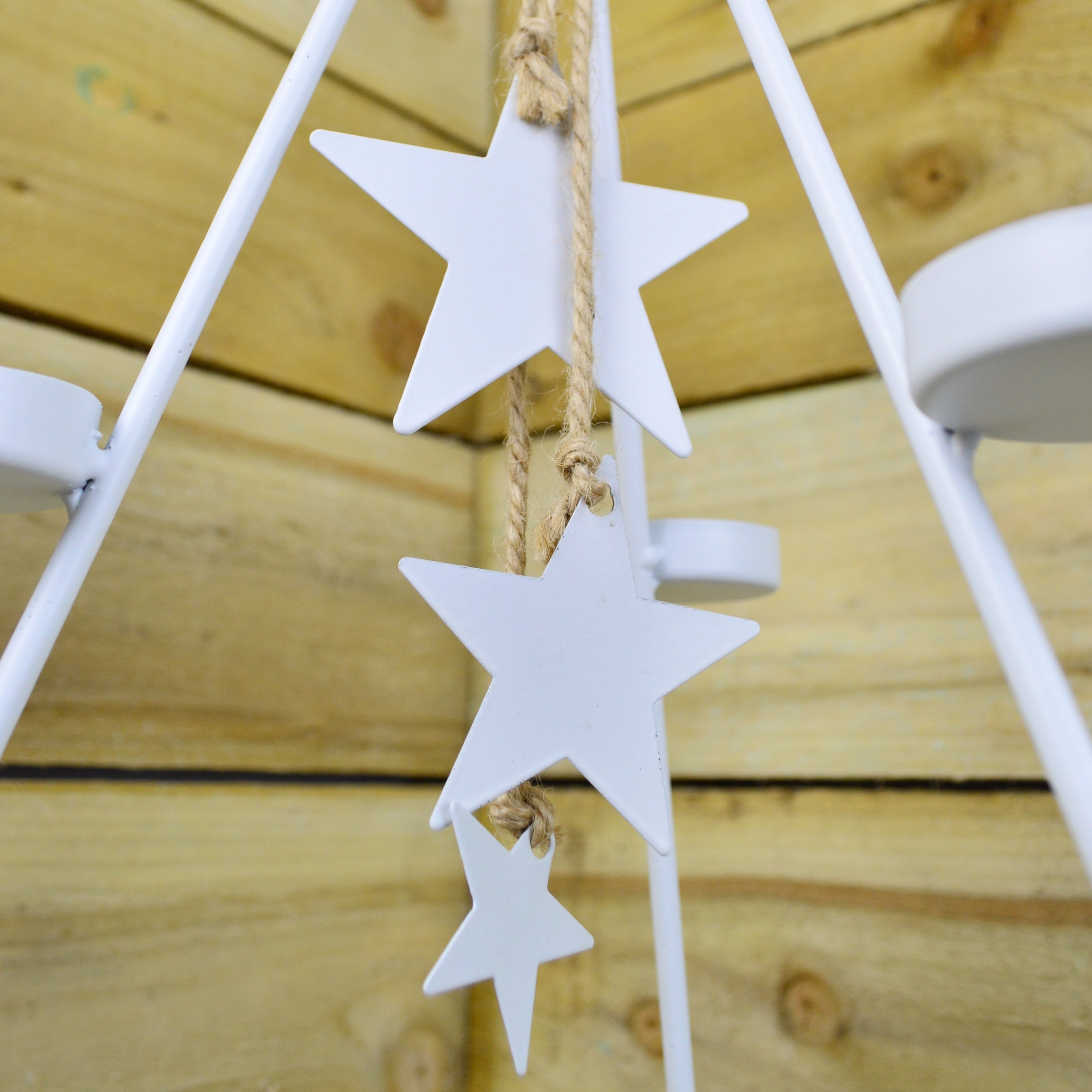 White Christmas Tree 7 Tealight Holder With Dangling White Stars