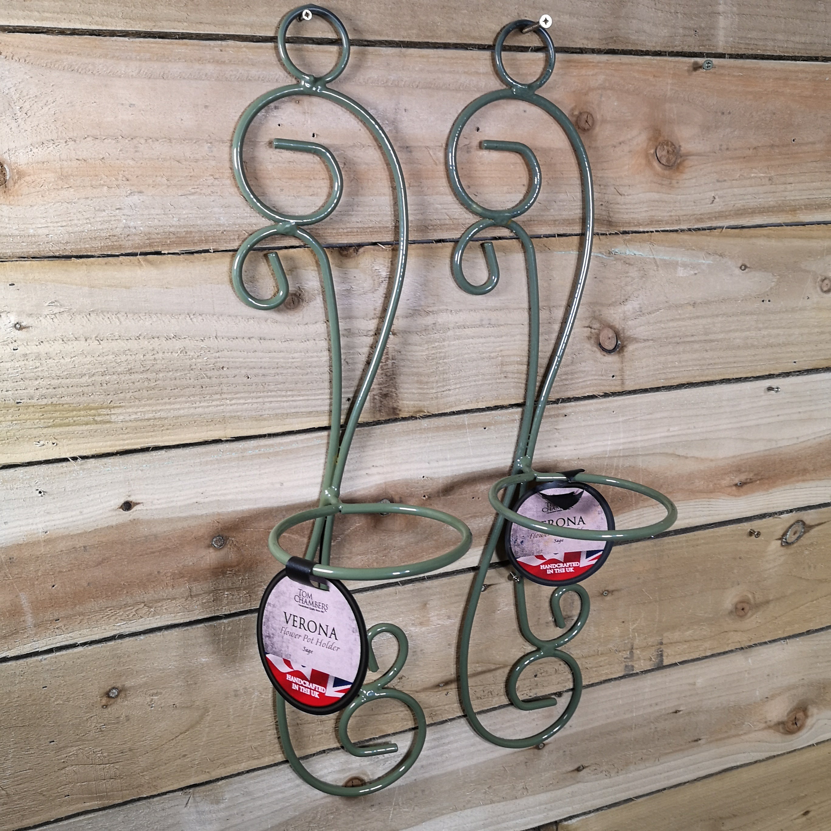 Pack of 2 Tom Chambers Handcrafted Verona Sage Green Patio Metal Garden Herb Plant Flower Pot Wall Mount Holder