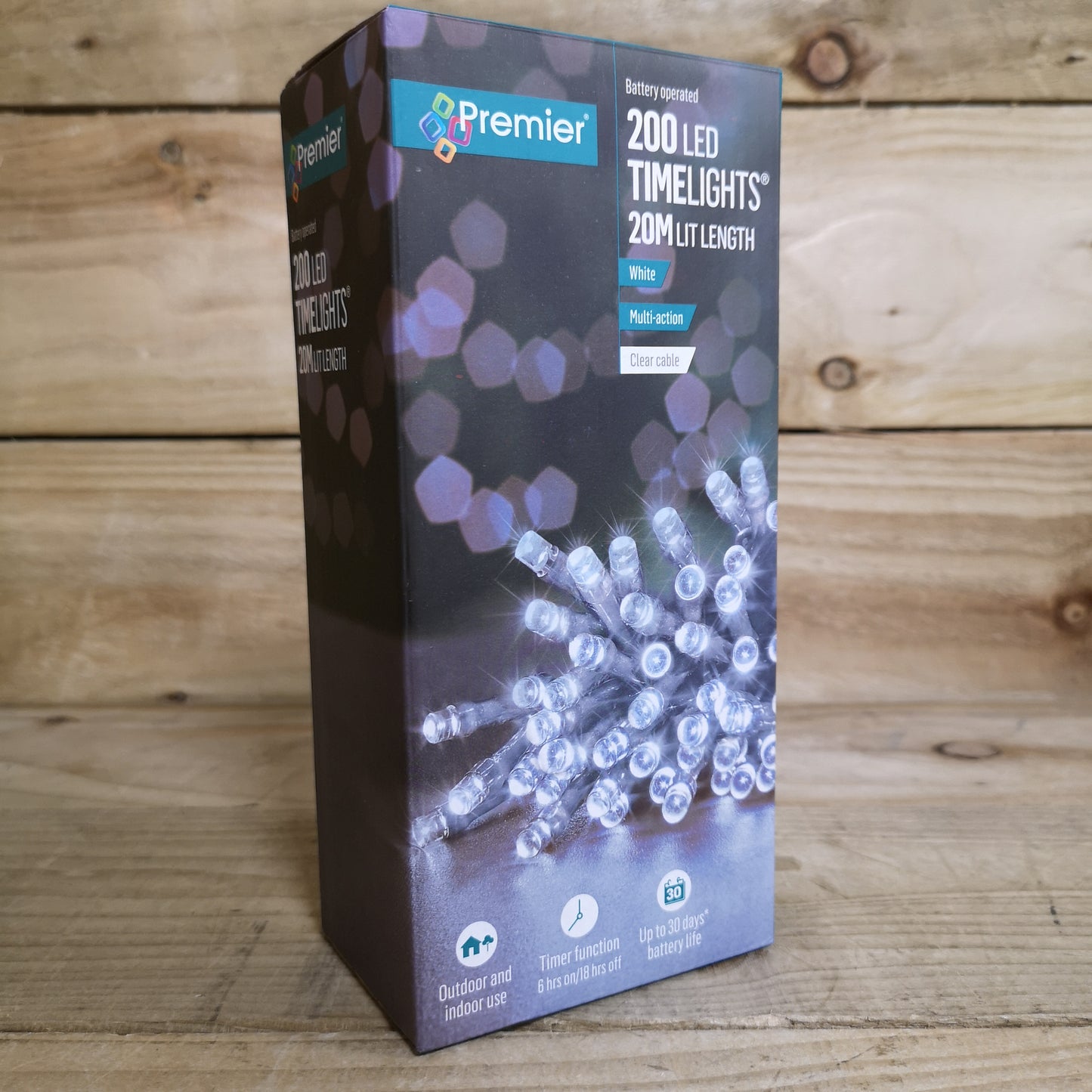 Premier 200 LED 20m 8 Function Battery Christmas Timer Lights In Cool White