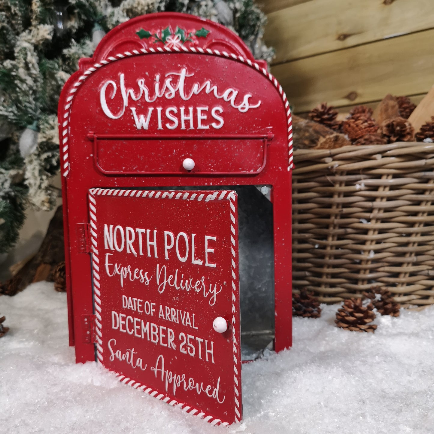 39cm Red with White Detail Christmas Santa Metal Post Box
