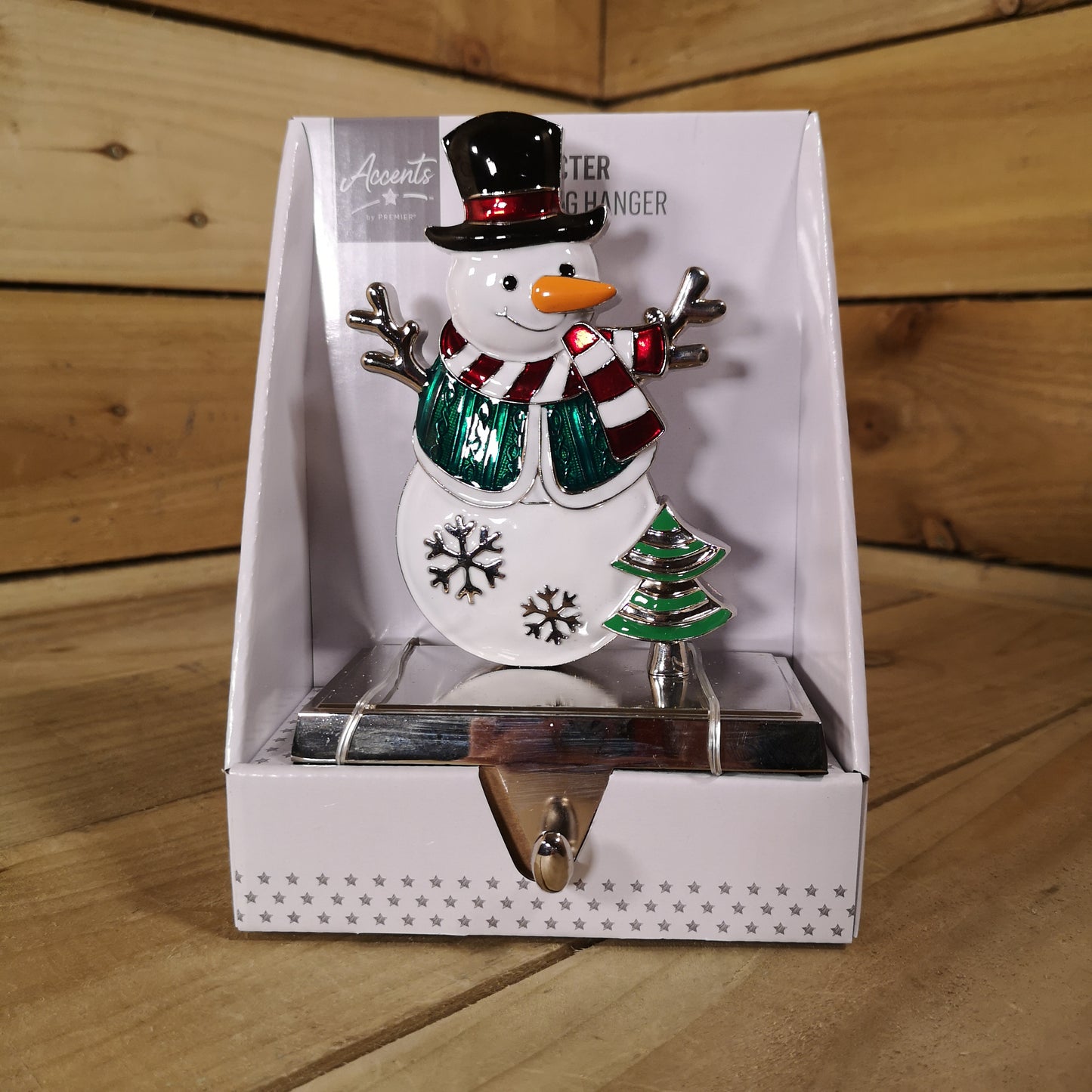 17 cm Snowman In A Top Hat And Scarf And Festive Christmas Tree Stocking Hanger In Colour
