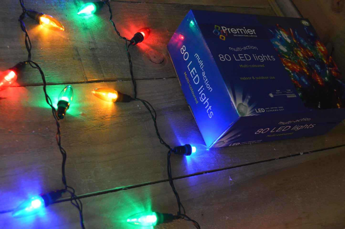 Premier 80 LED (7.9m) Multi-Action Christmas Lights in Multi-Coloured